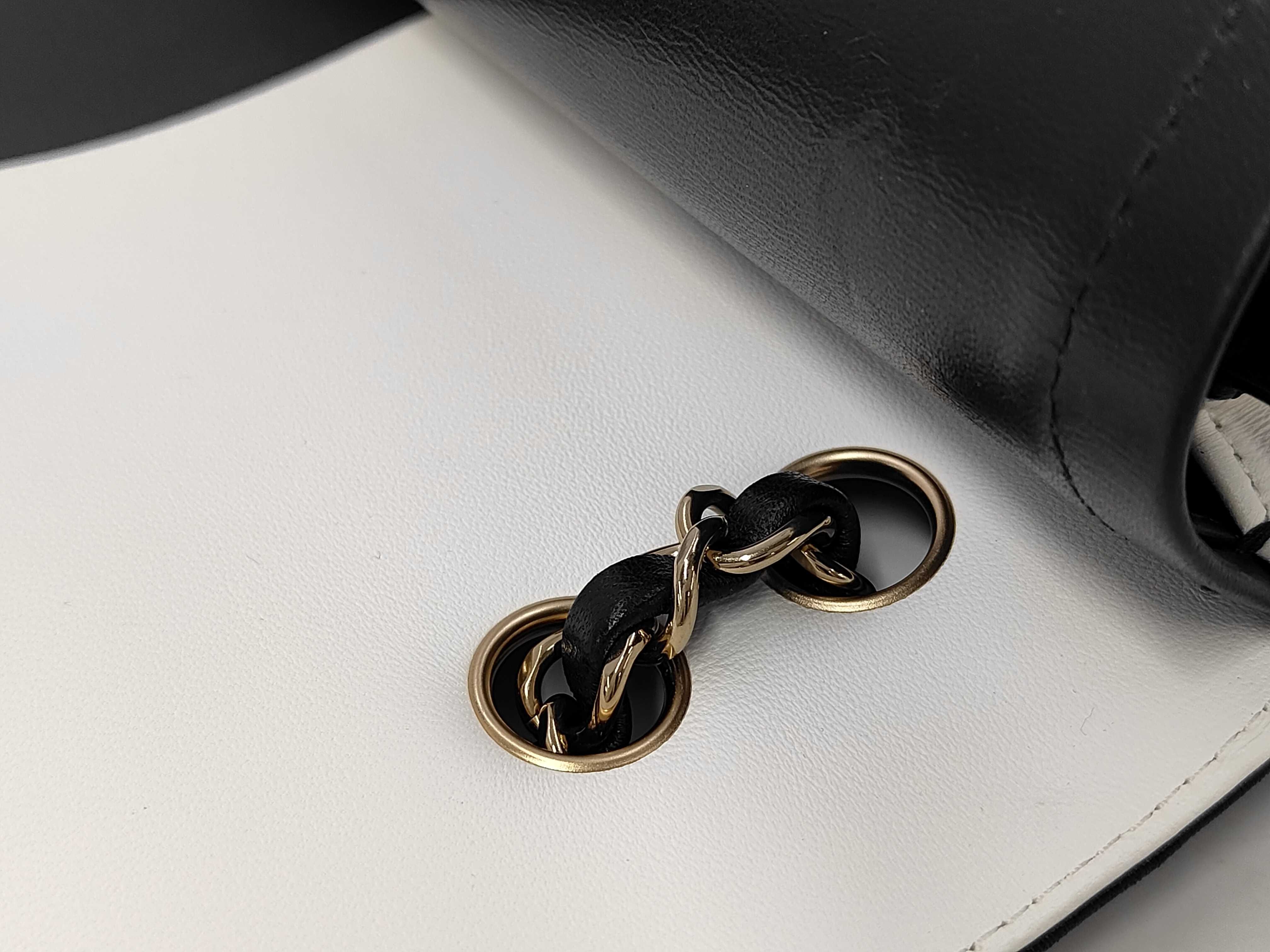 Matelassé Double Flap Black x White Serial Plate Chain Shoulder Bag — view 5