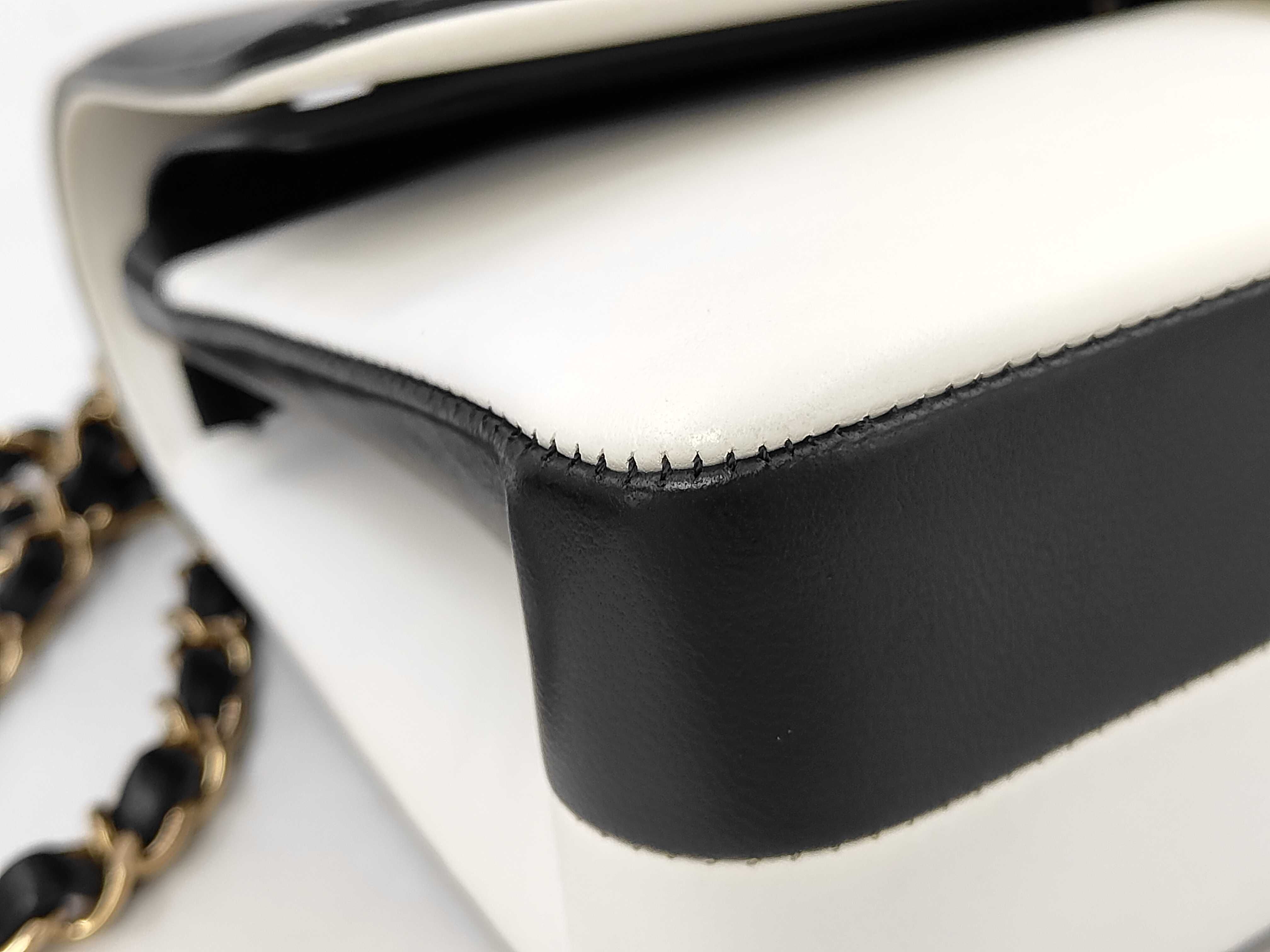 Matelassé Double Flap Black x White Serial Plate Chain Shoulder Bag — view 7