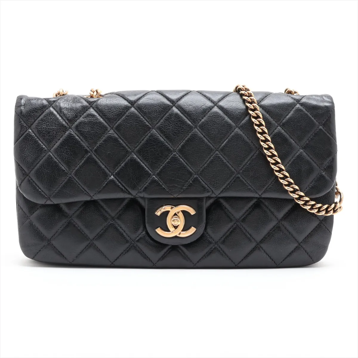 Matelassé Lambskin Chain Shoulder Bag, Black with Gold Hardware, 17653147, Serial Number 17