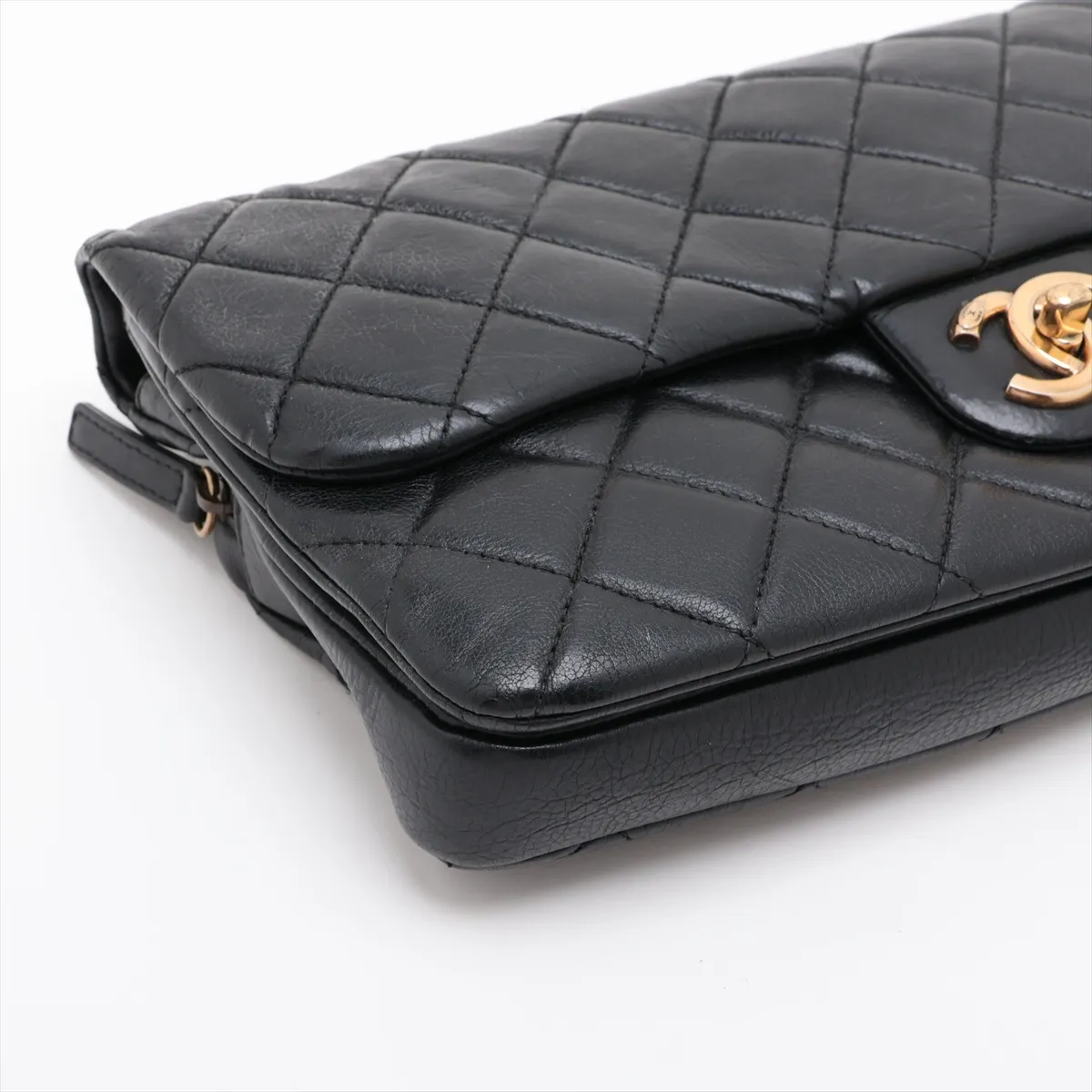 Matelassé Lambskin Chain Shoulder Bag, Black with Gold Hardware, 17653147, Serial Number 17 — view 4