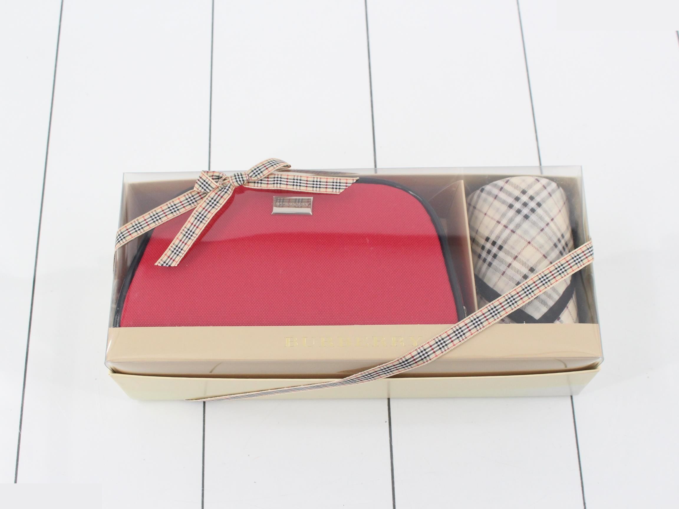 Unused Burberry pouch and handkerchief, with box.