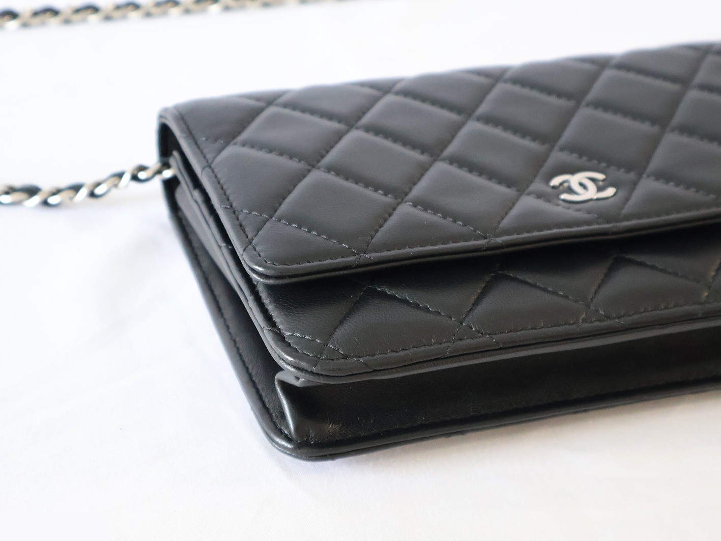 Matelassé Lambskin Chain Wallet Shoulder Bag, Black — view 3