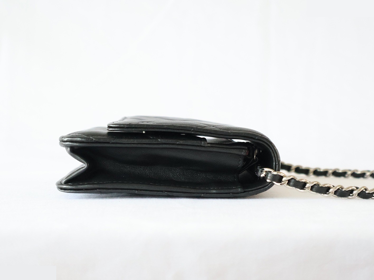 Matelassé Lambskin Chain Wallet Shoulder Bag, Black — view 6