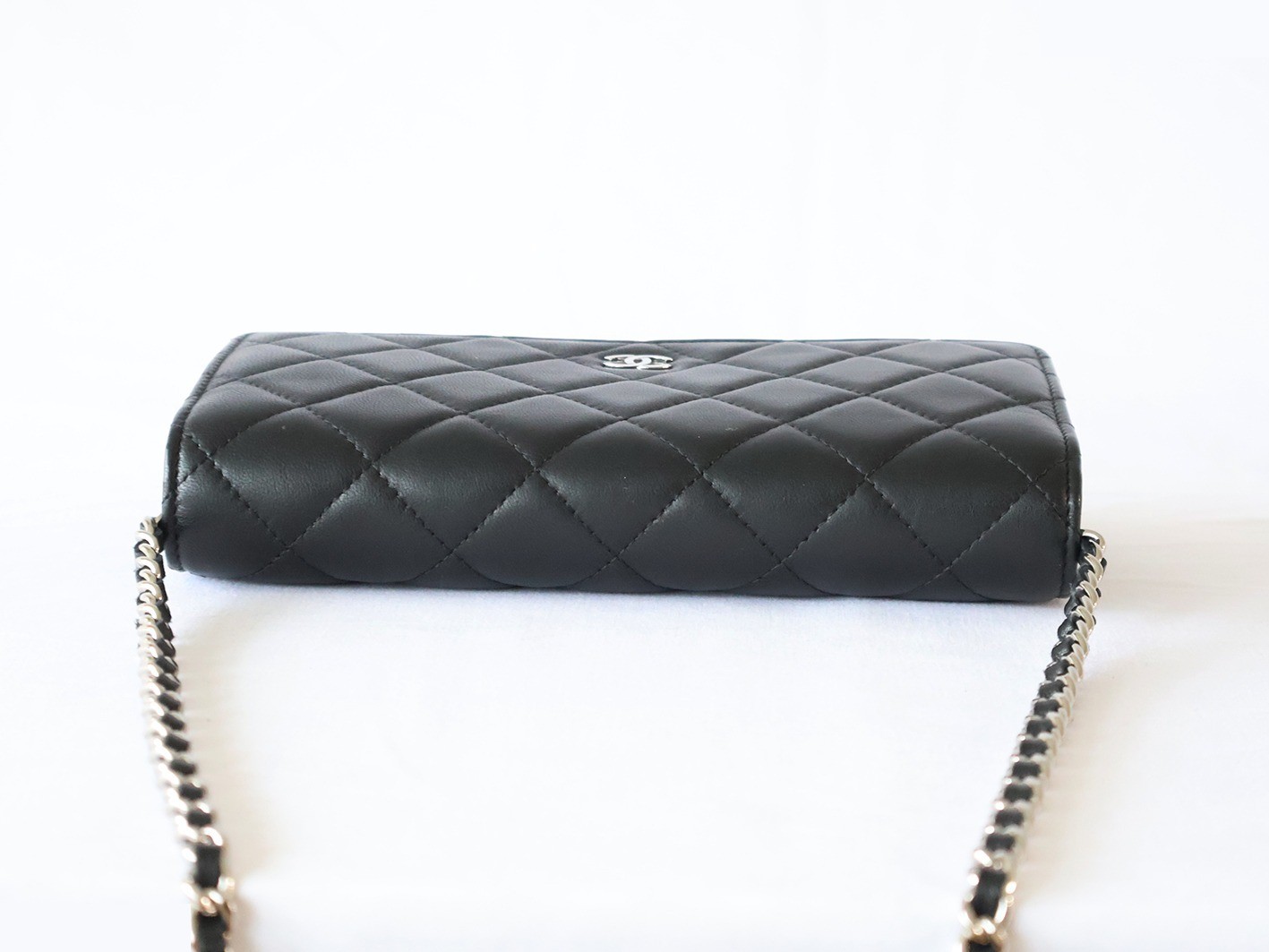 Matelassé Lambskin Chain Wallet Shoulder Bag, Black — view 7