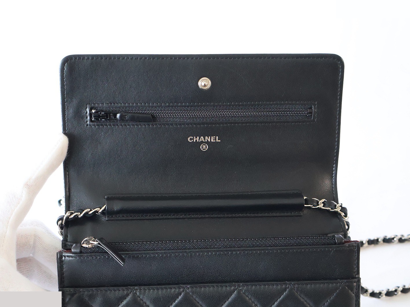 Matelassé Lambskin Chain Wallet Shoulder Bag, Black — view 9