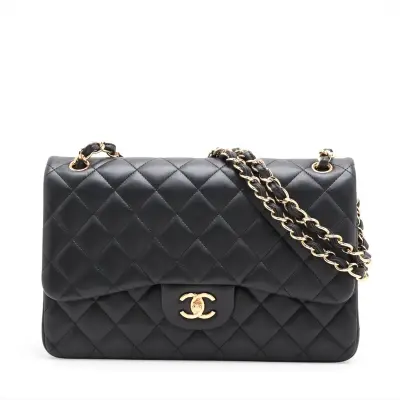 Large Matelassé 30 Lambskin Double Flap Double Chain Bag, Black with Gold Hardware, Serial Number 18792849 (Serial Number in the 18 range)