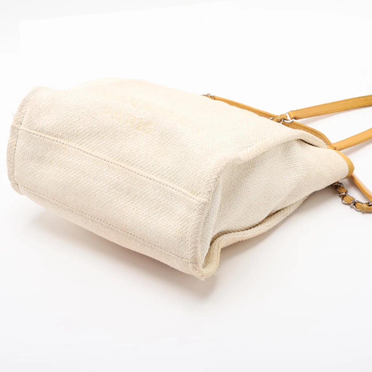 Deauville PM Canvas Chain Tote Bag, Yellow, Silver Hardware, 21908386, Serial Number 21 — view 3