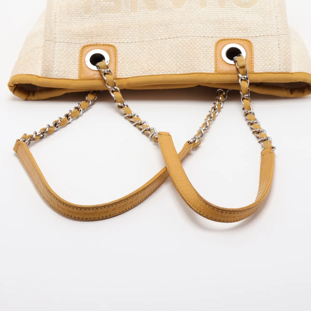 Deauville PM Canvas Chain Tote Bag, Yellow, Silver Hardware, 21908386, Serial Number 21 — view 5