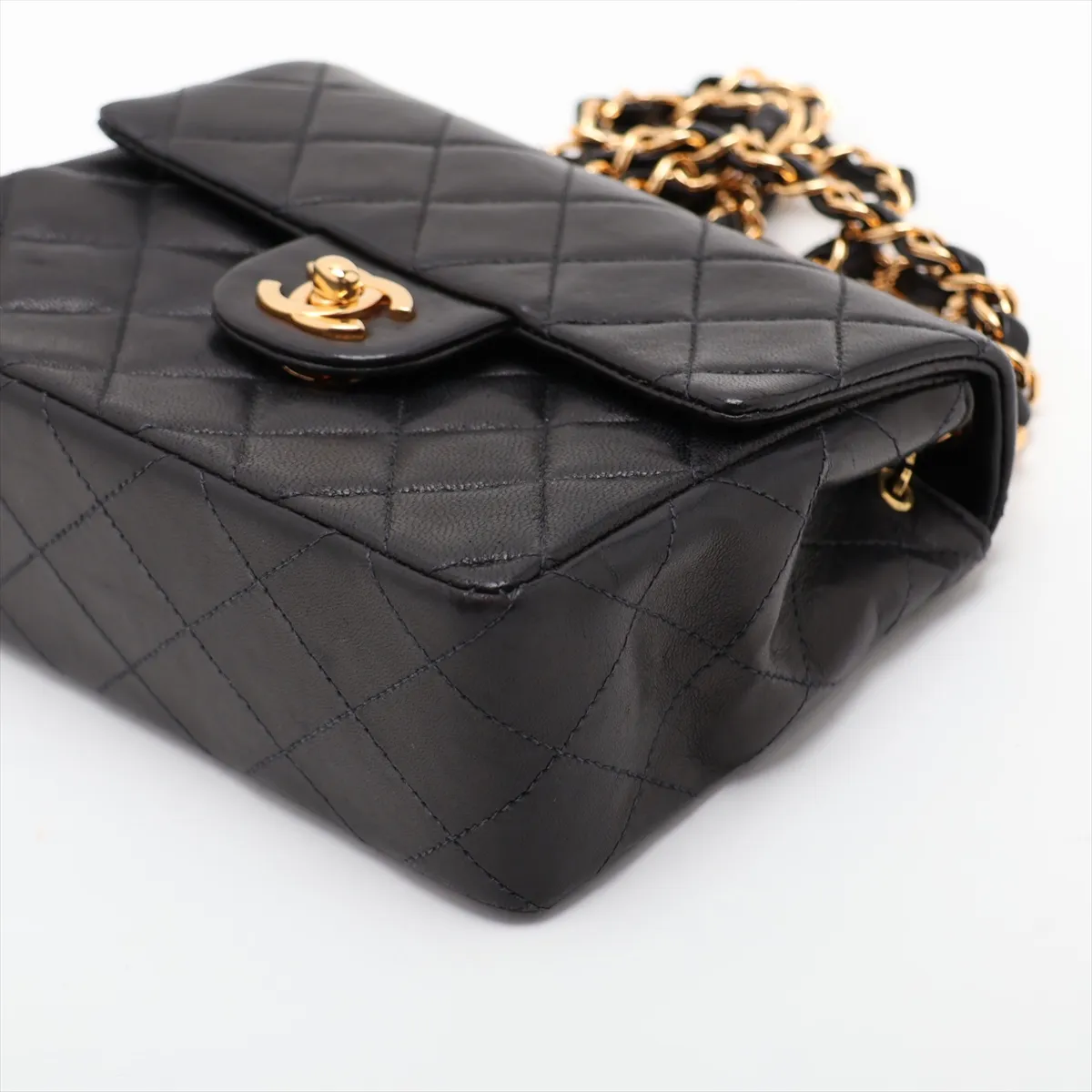 Mini Matelassé 17 Lambskin Single Flap Single Chain Bag, Black with Gold Hardware, 6520902, Series 6, A01115 — view 3