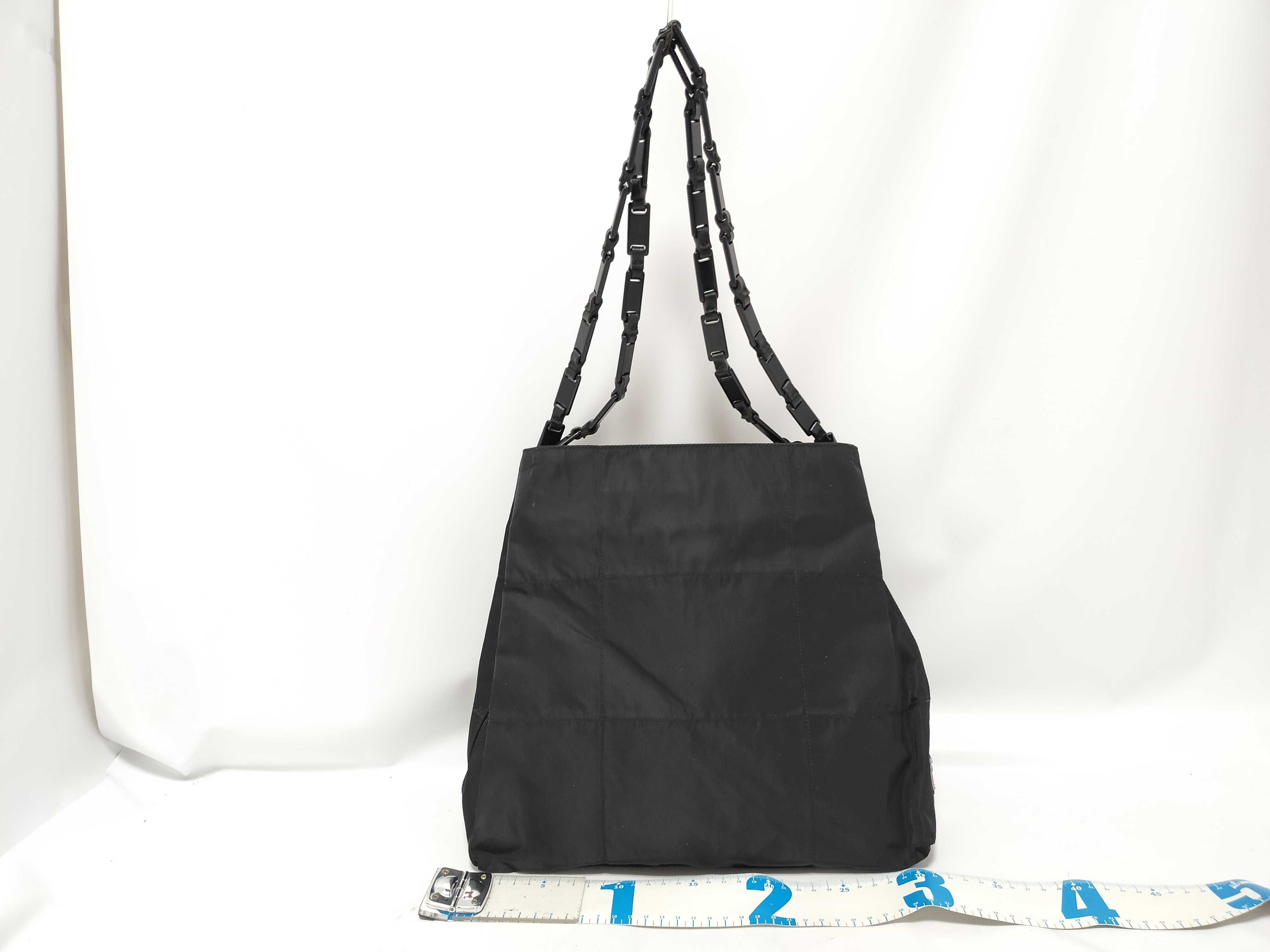 Nylon Tote Bag with Plastic Chain, Black — view 2