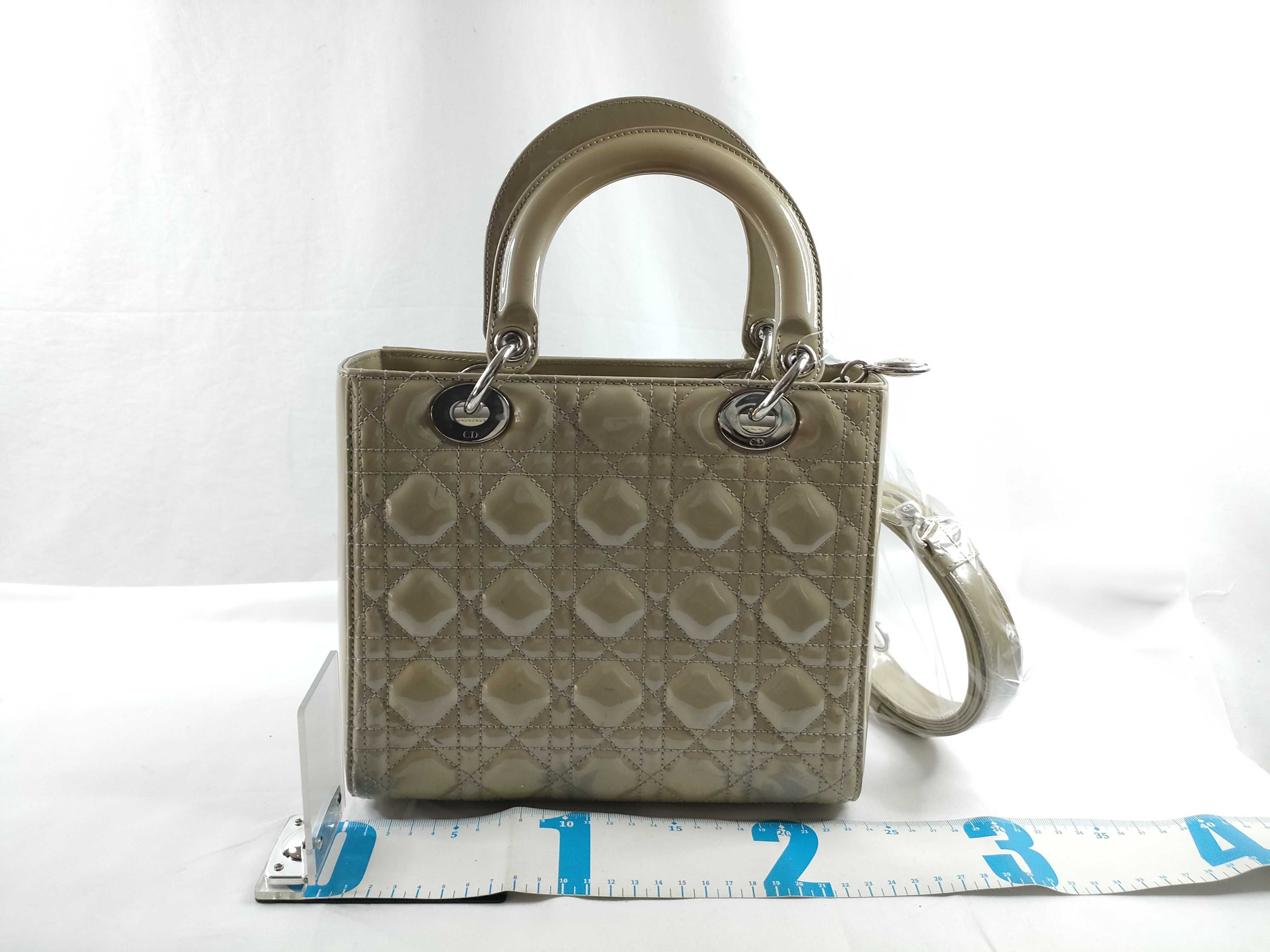 Lady Dior Christian Lady Patent Leather Beige Silver Handbag — view 2