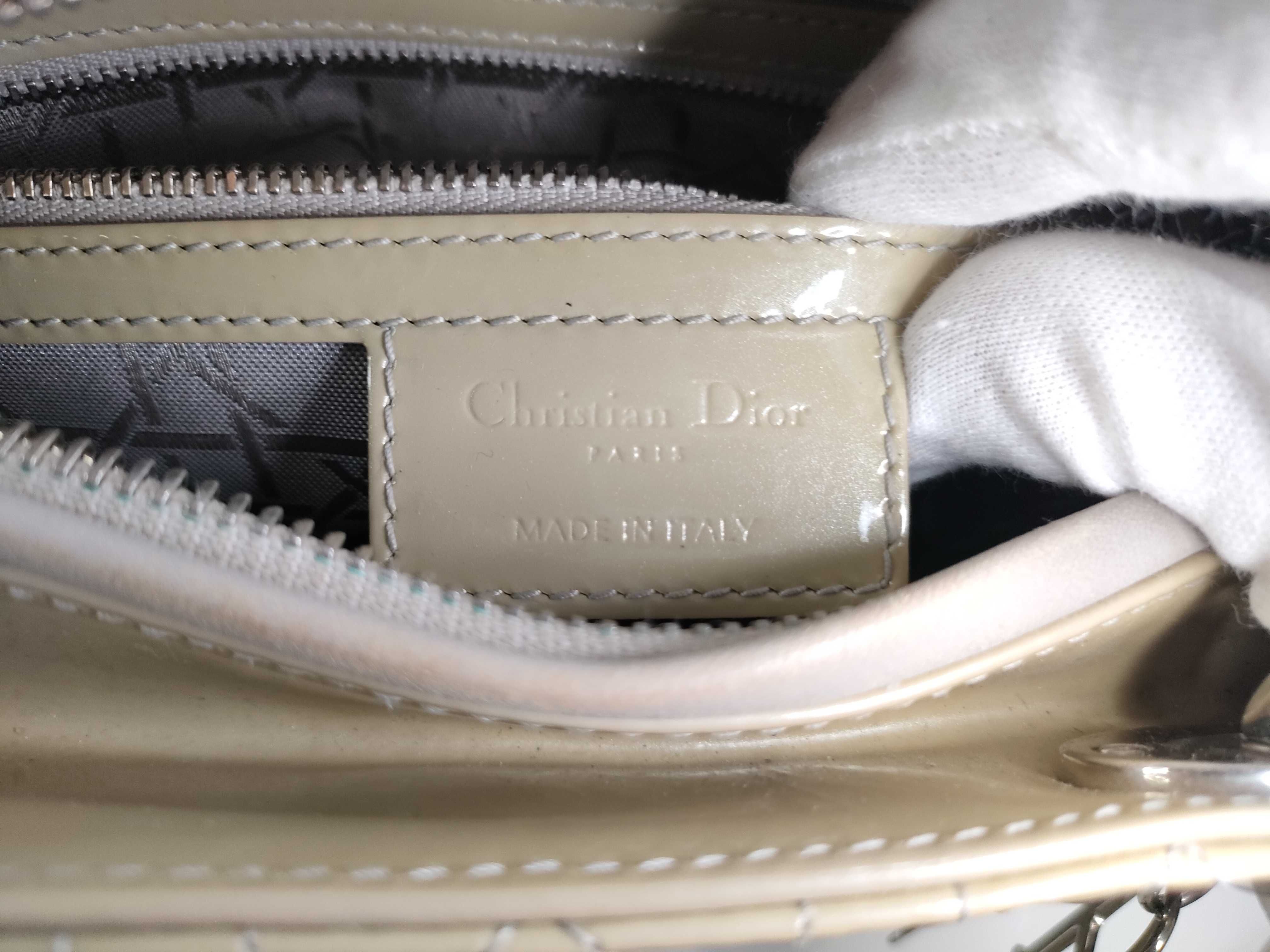 Lady Dior Christian Lady Patent Leather Beige Silver Handbag — view 12