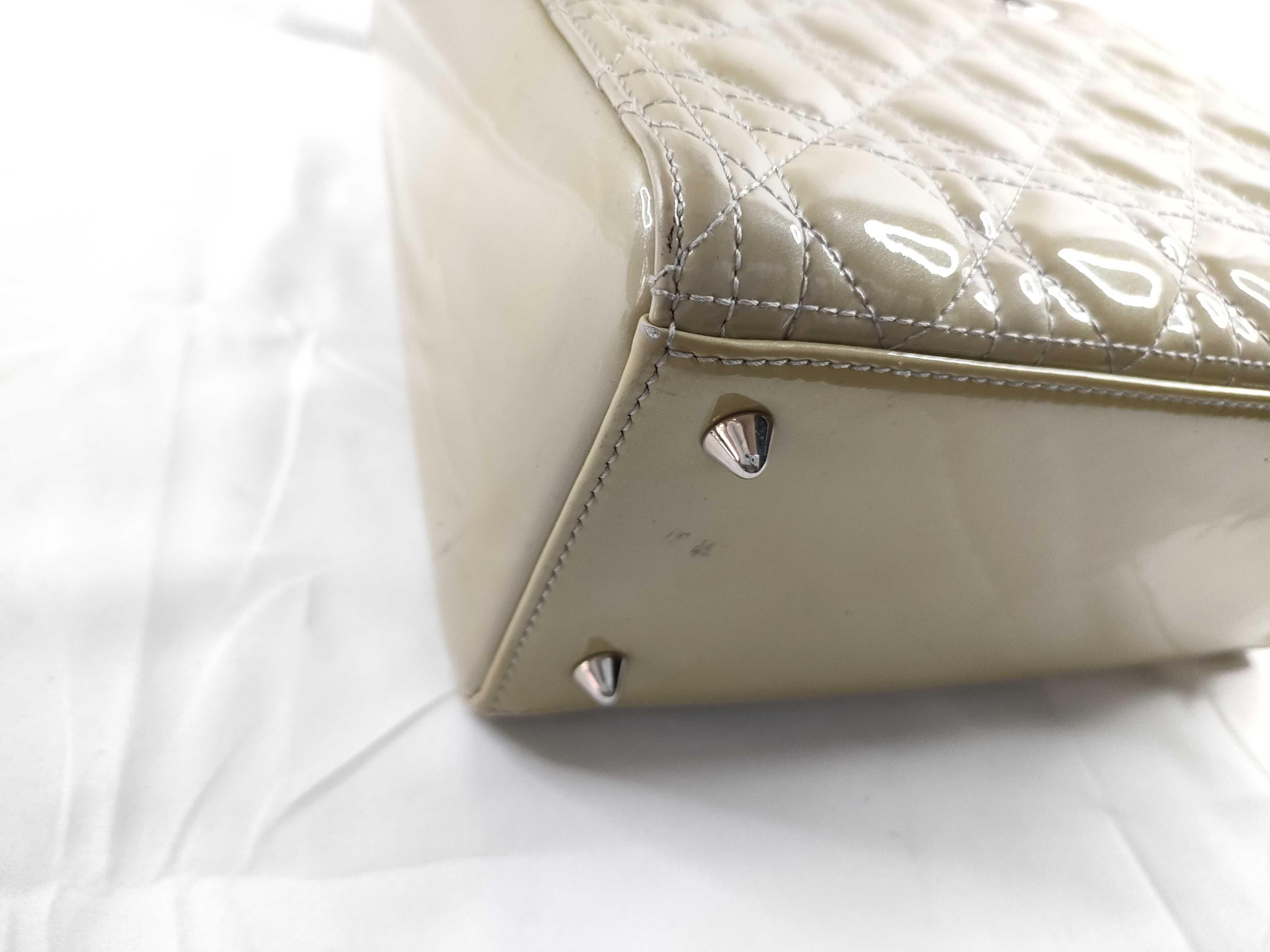 Lady Dior Christian Lady Patent Leather Beige Silver Handbag — view 3