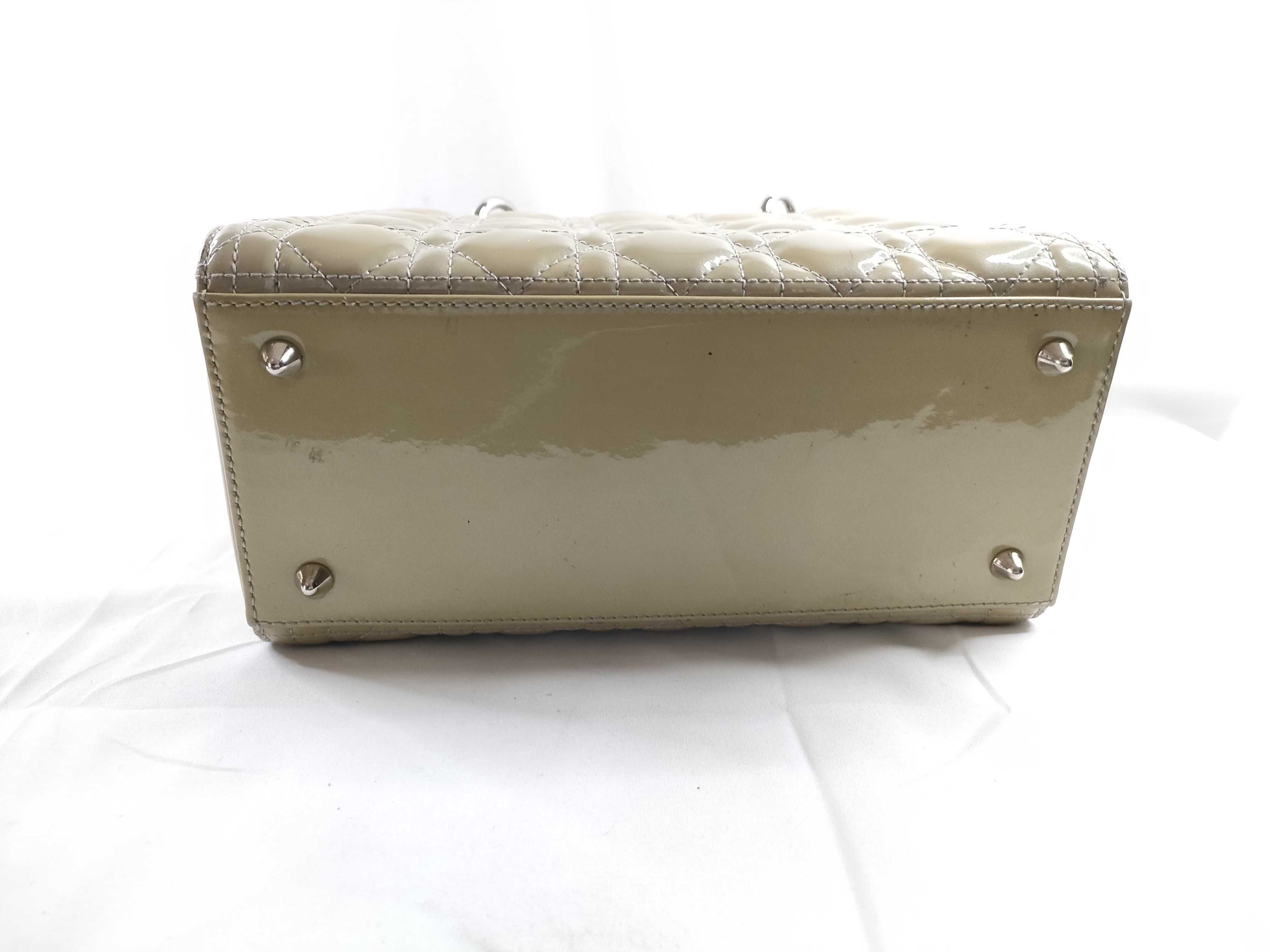 Lady Dior Christian Lady Patent Leather Beige Silver Handbag — view 4