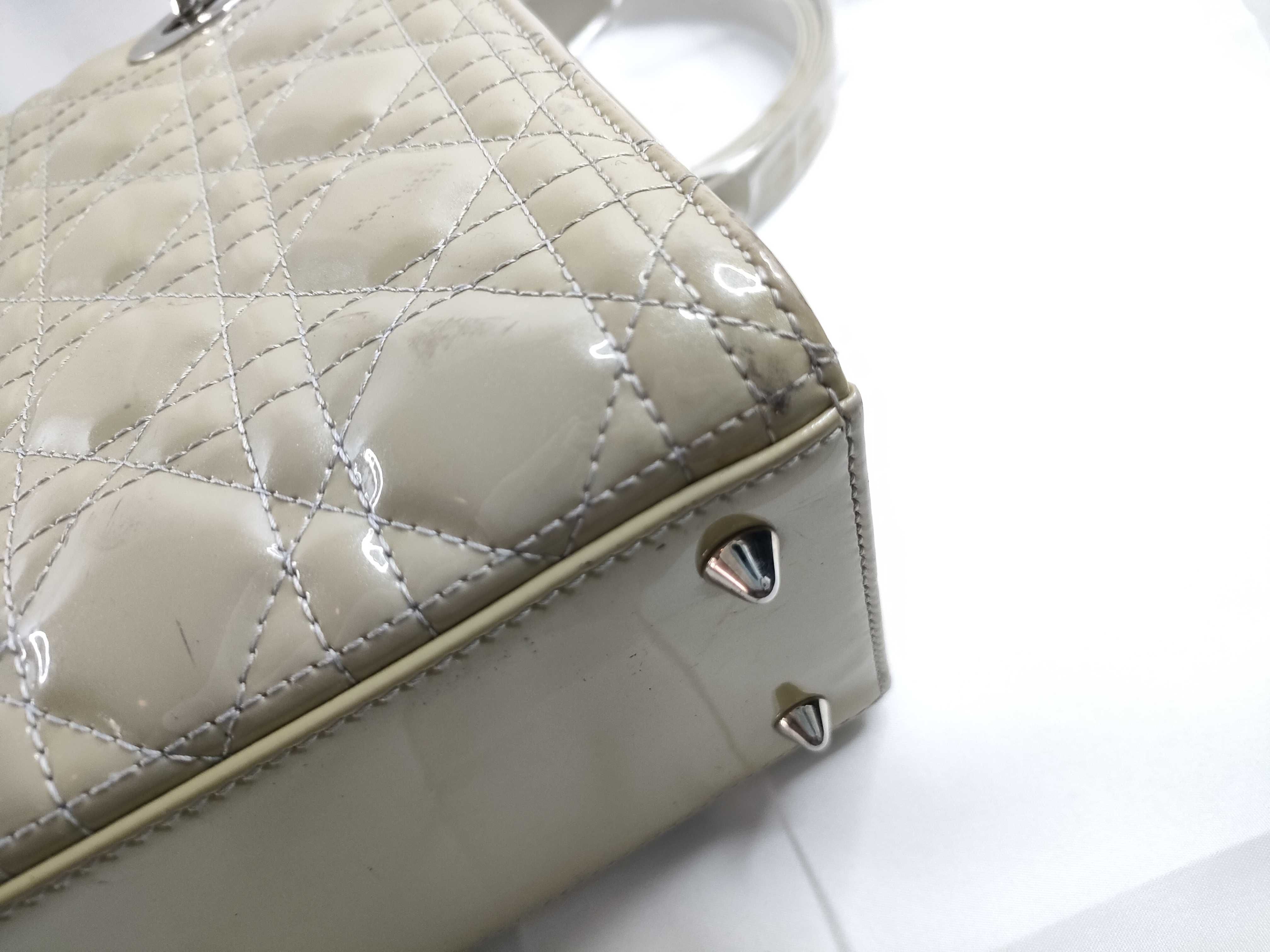 Lady Dior Christian Lady Patent Leather Beige Silver Handbag — view 5