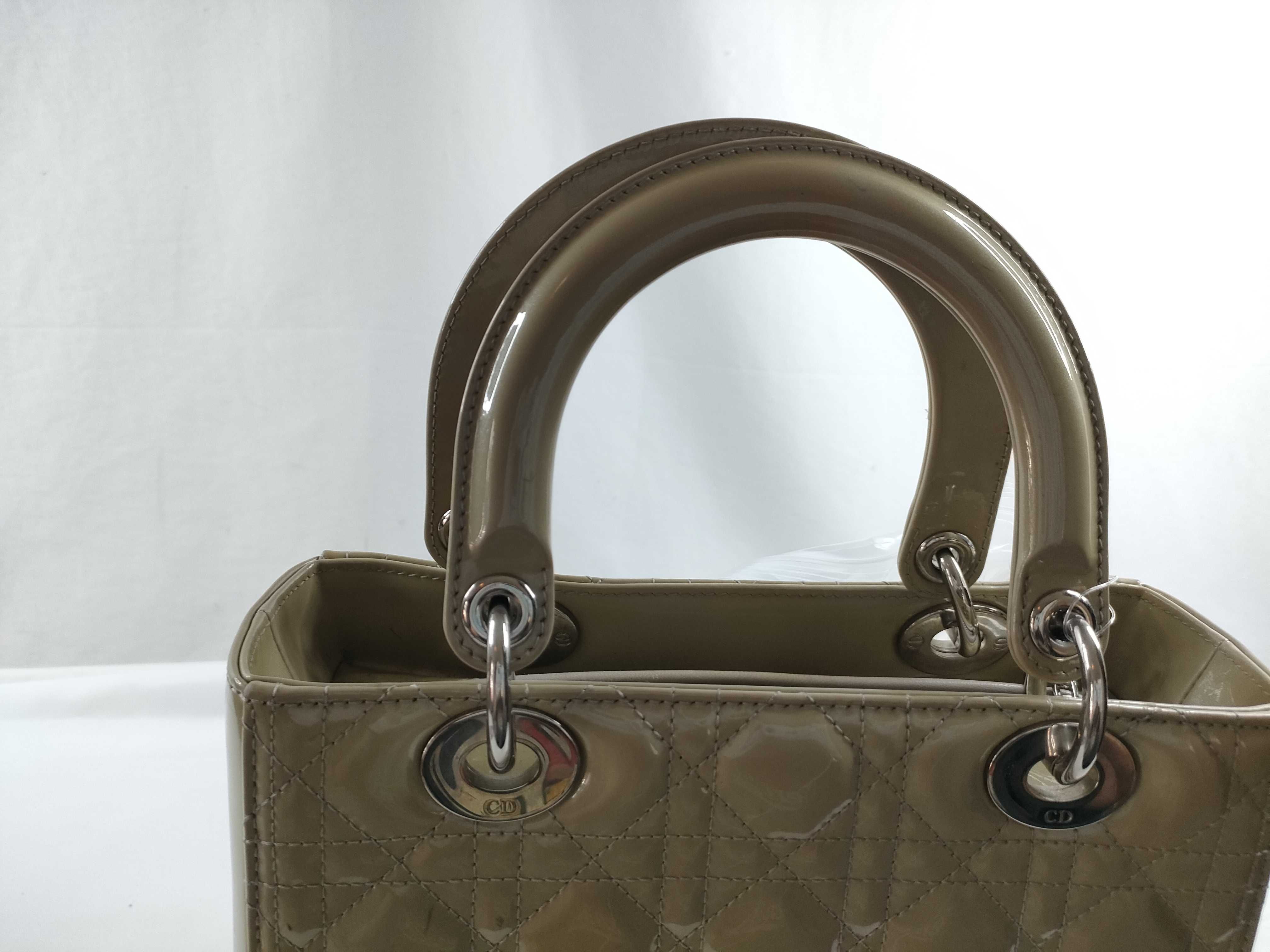 Lady Dior Christian Lady Patent Leather Beige Silver Handbag — view 6