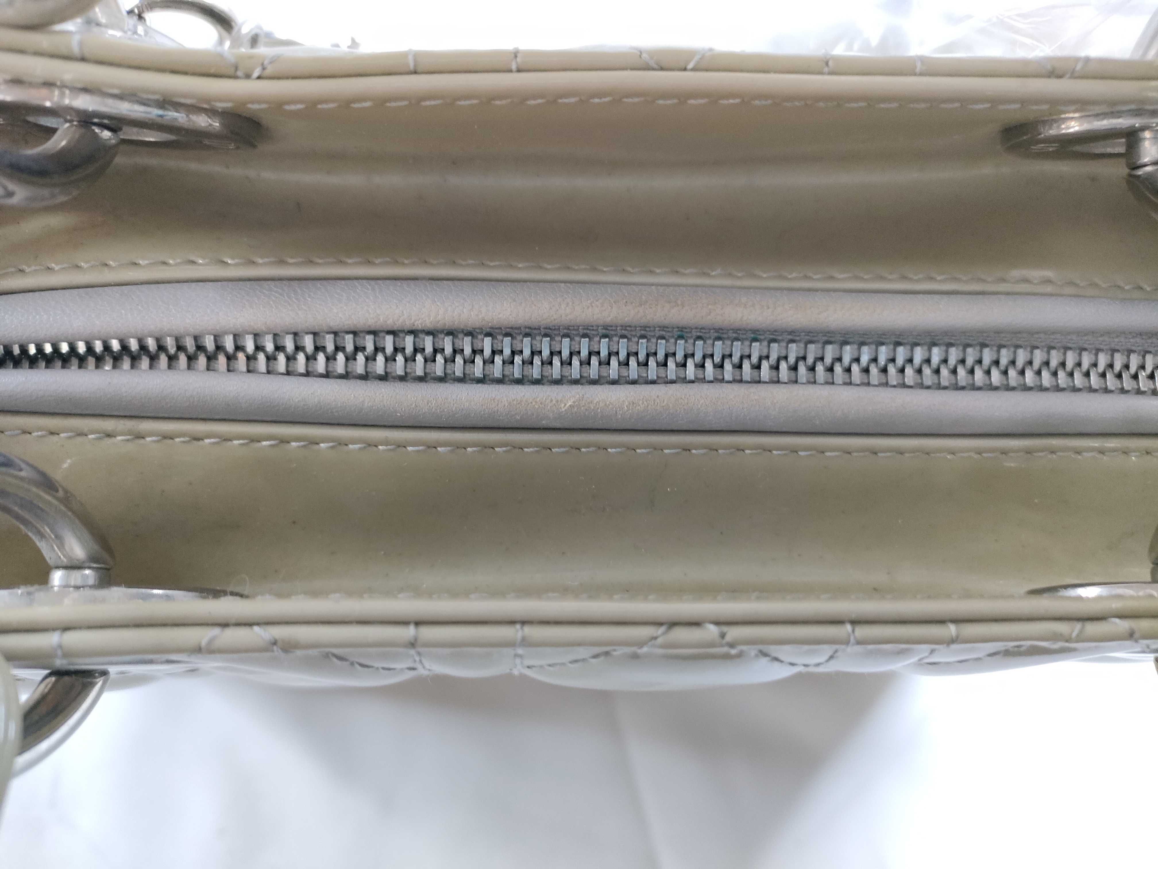 Lady Dior Christian Lady Patent Leather Beige Silver Handbag — view 8
