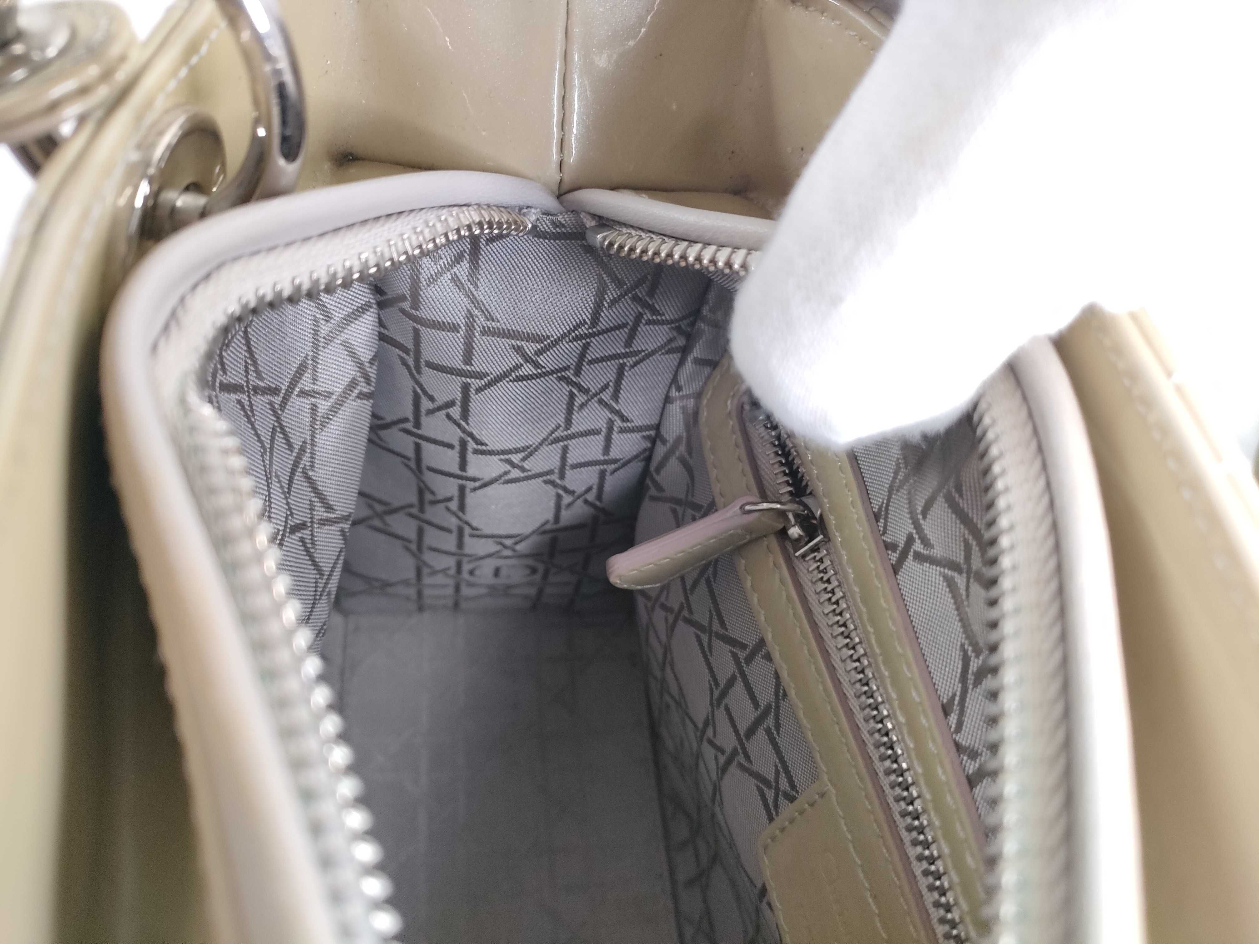 Lady Dior Christian Lady Patent Leather Beige Silver Handbag — view 10