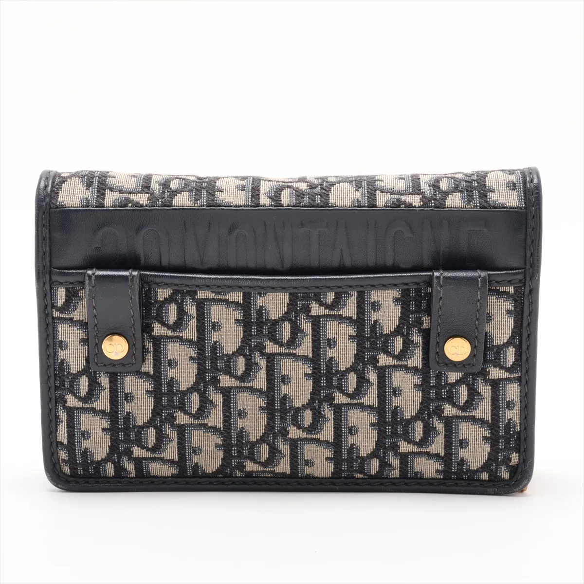 Oblique Canvas x Leather Chain Wallet, Navy — view 2