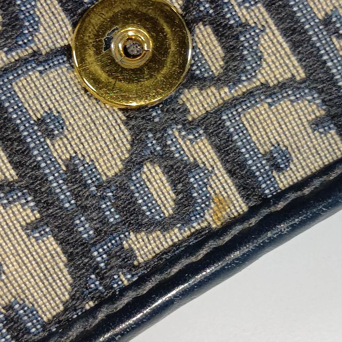 Oblique Canvas x Leather Chain Wallet, Navy — view 13