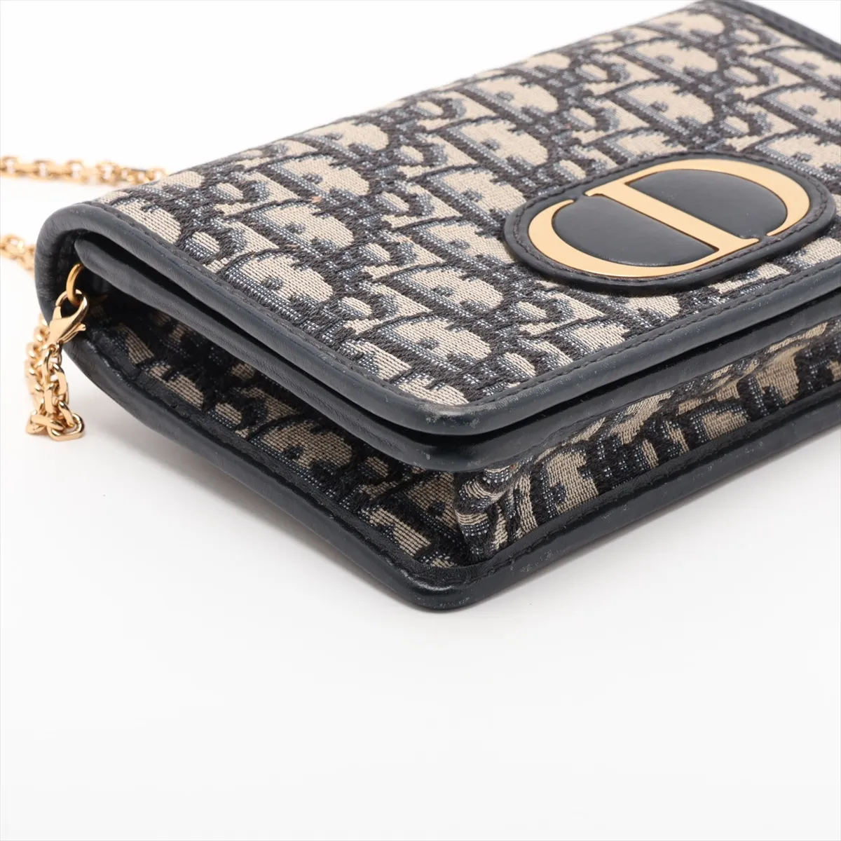 Oblique Canvas x Leather Chain Wallet, Navy — view 4