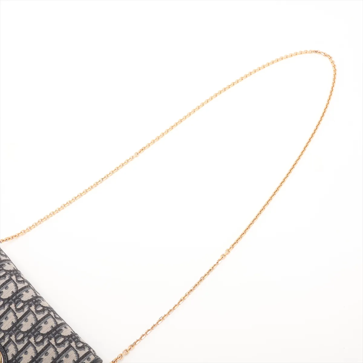 Oblique Canvas x Leather Chain Wallet, Navy — view 5