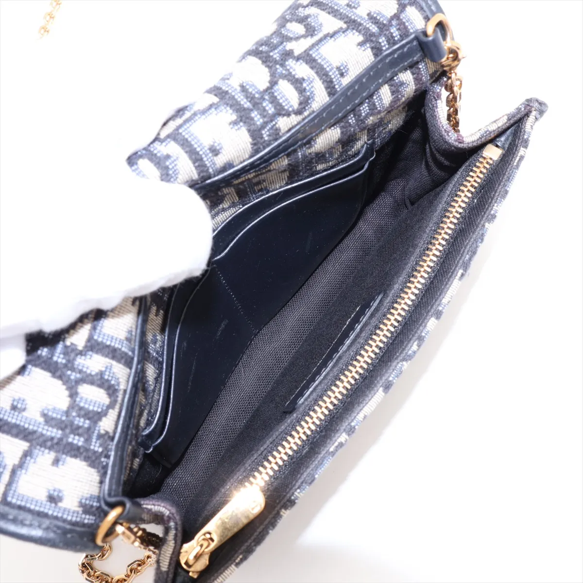 Oblique Canvas x Leather Chain Wallet, Navy — view 6