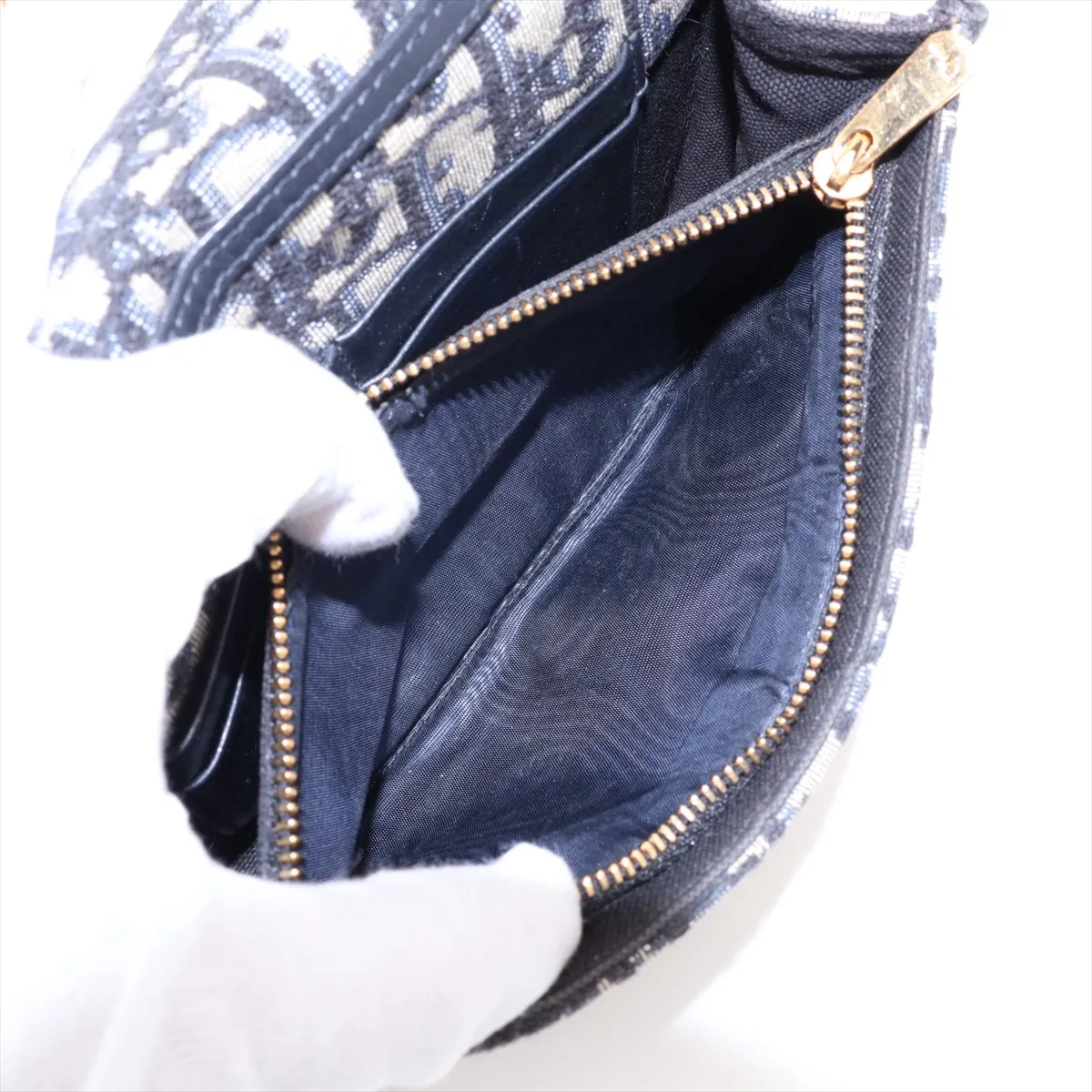 Oblique Canvas x Leather Chain Wallet, Navy — view 7