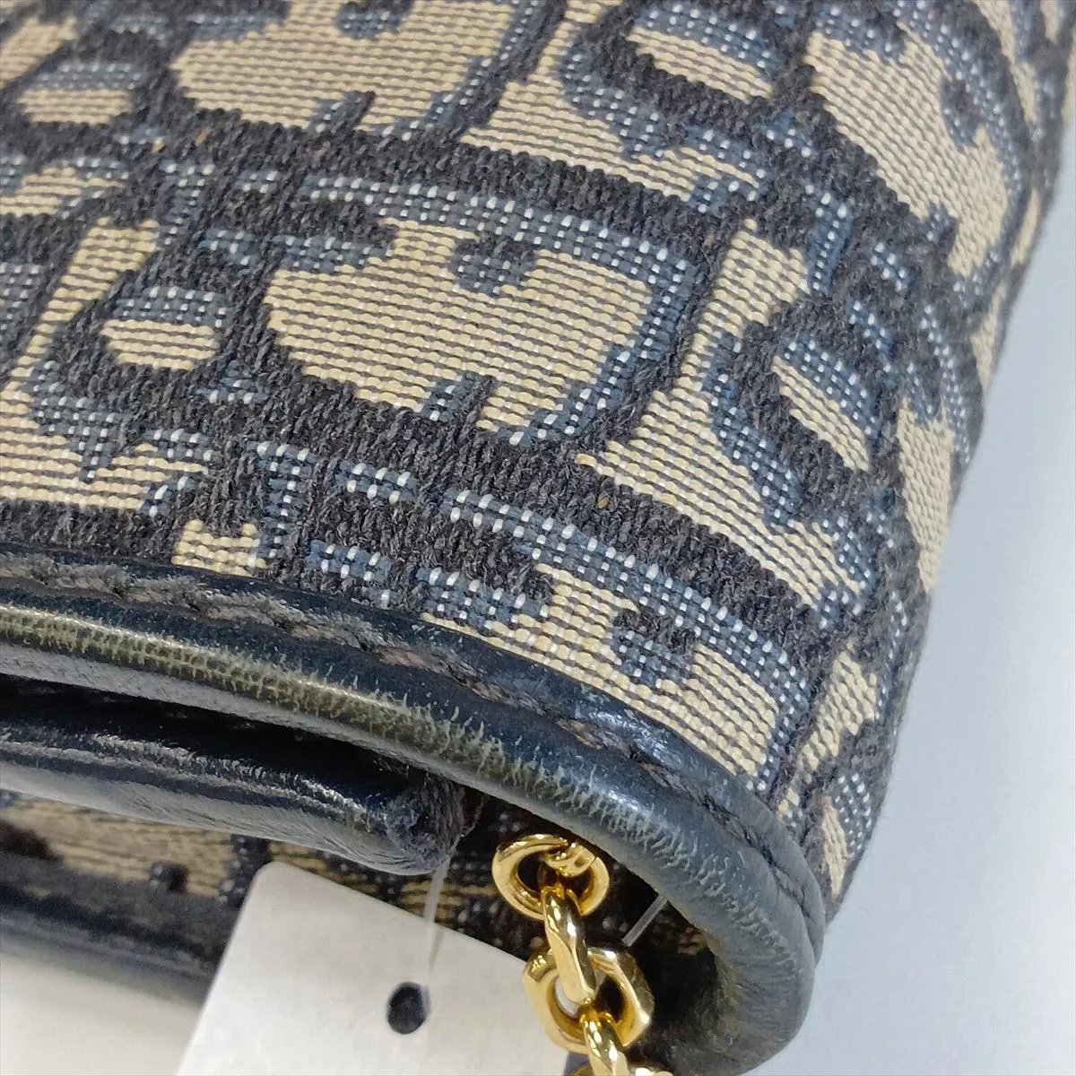 Oblique Canvas x Leather Chain Wallet, Navy — view 10