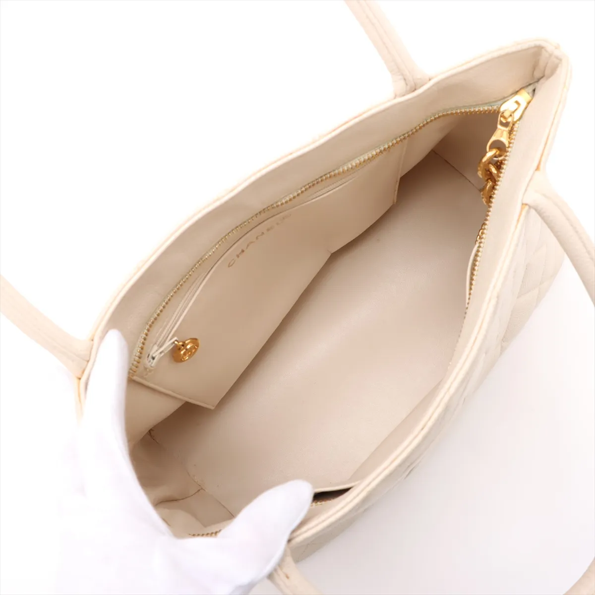 Reissue Caviar Skin Tote Bag, Beige with Gold Hardware, 4826250, Series 4 — view 7