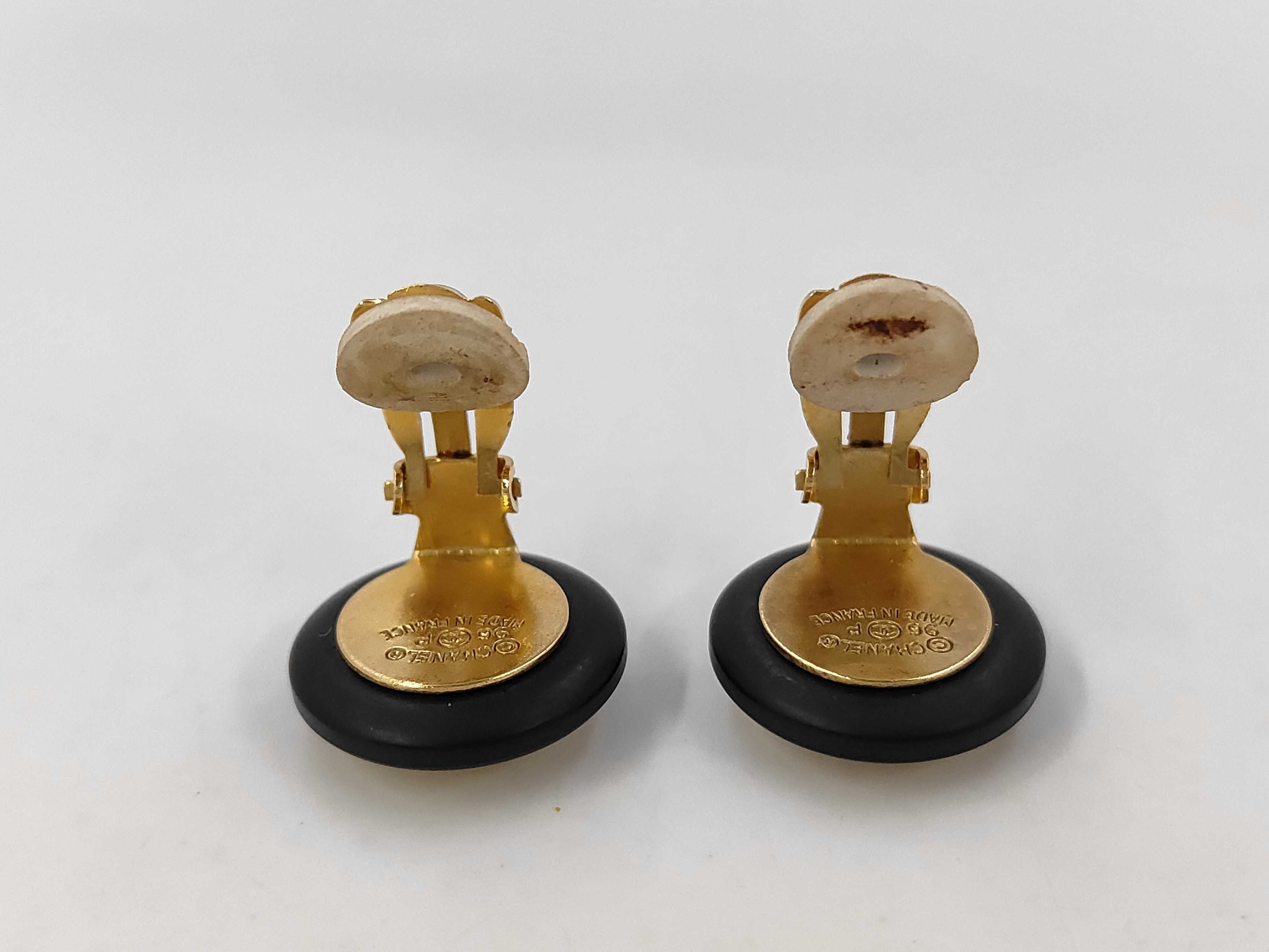 Coco Mark Chanel Coco Button White x Black Yellow Gold Earrings — view 2