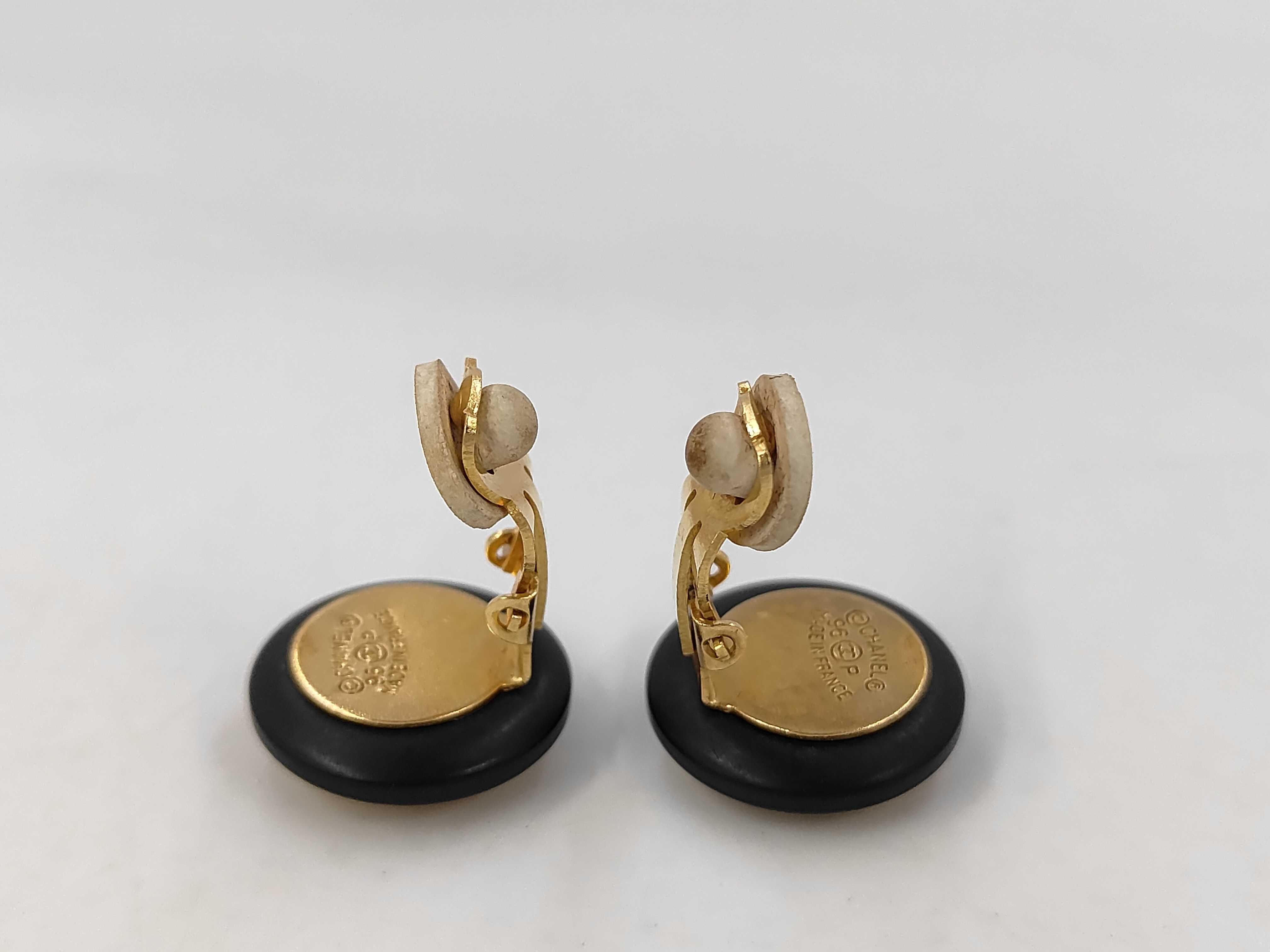 Coco Mark Chanel Coco Button White x Black Yellow Gold Earrings — view 3