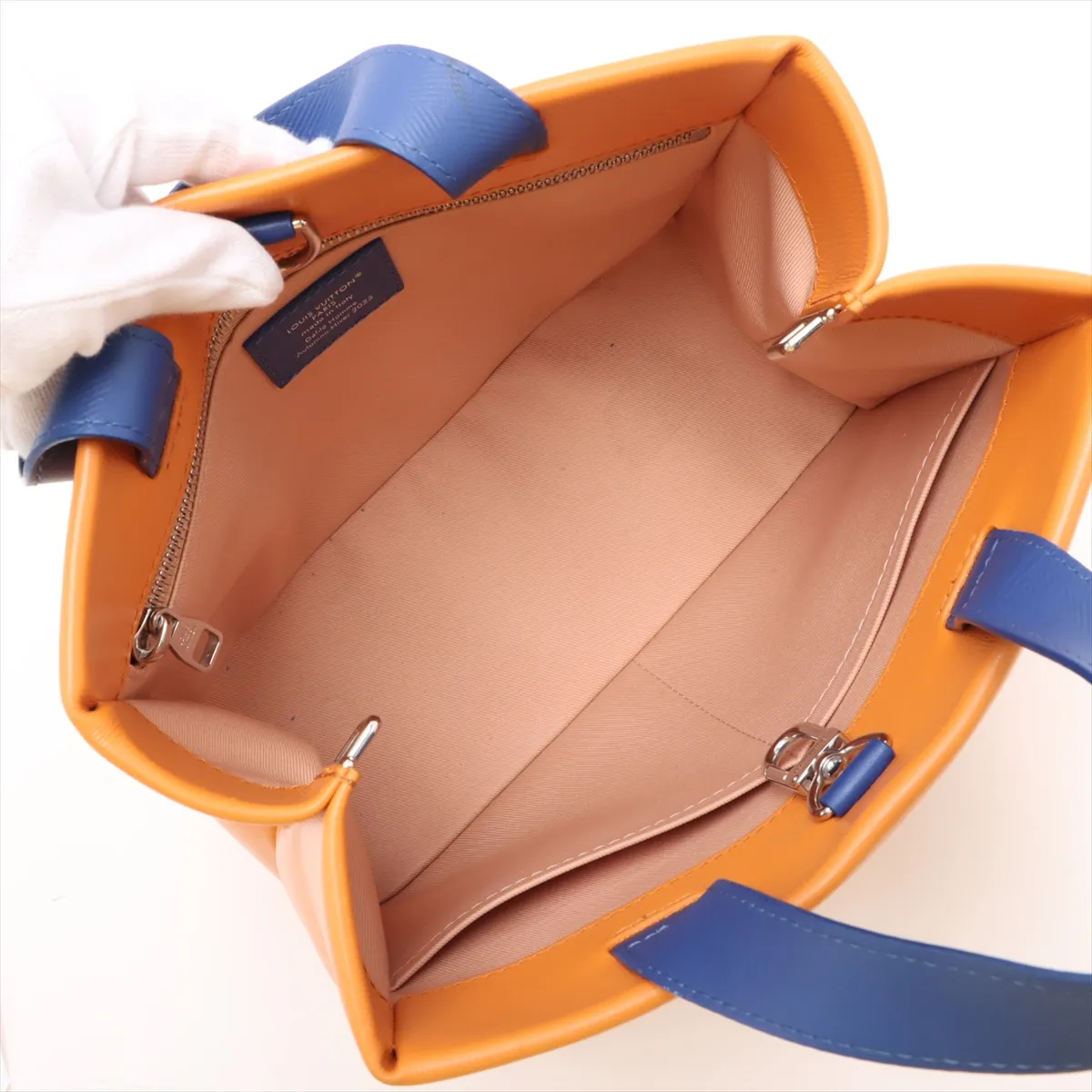 Logo x Leather Shopper Tote MINI M15237 Orange x Blue (RFID detected) — view 8