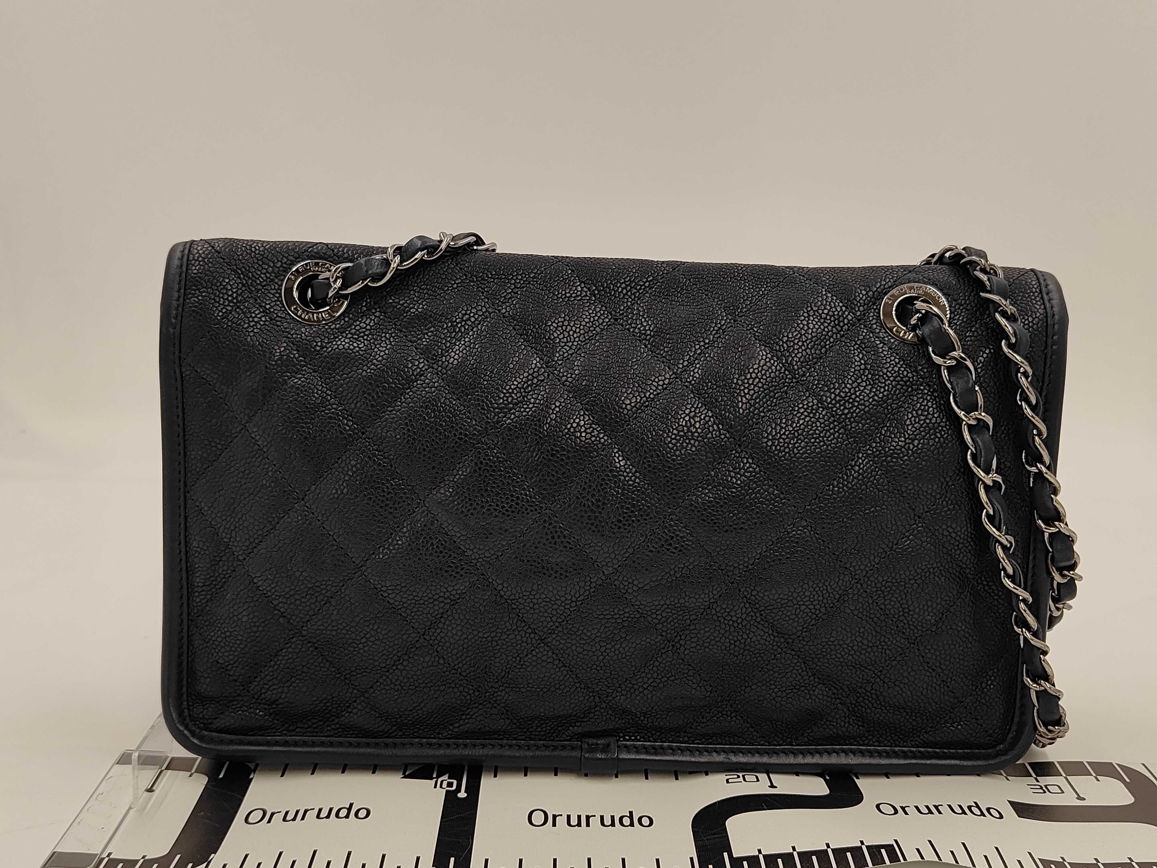 French Riviera Matelassé Double Chain Shoulder Bag, Soft Caviar Leather, Black — view 2