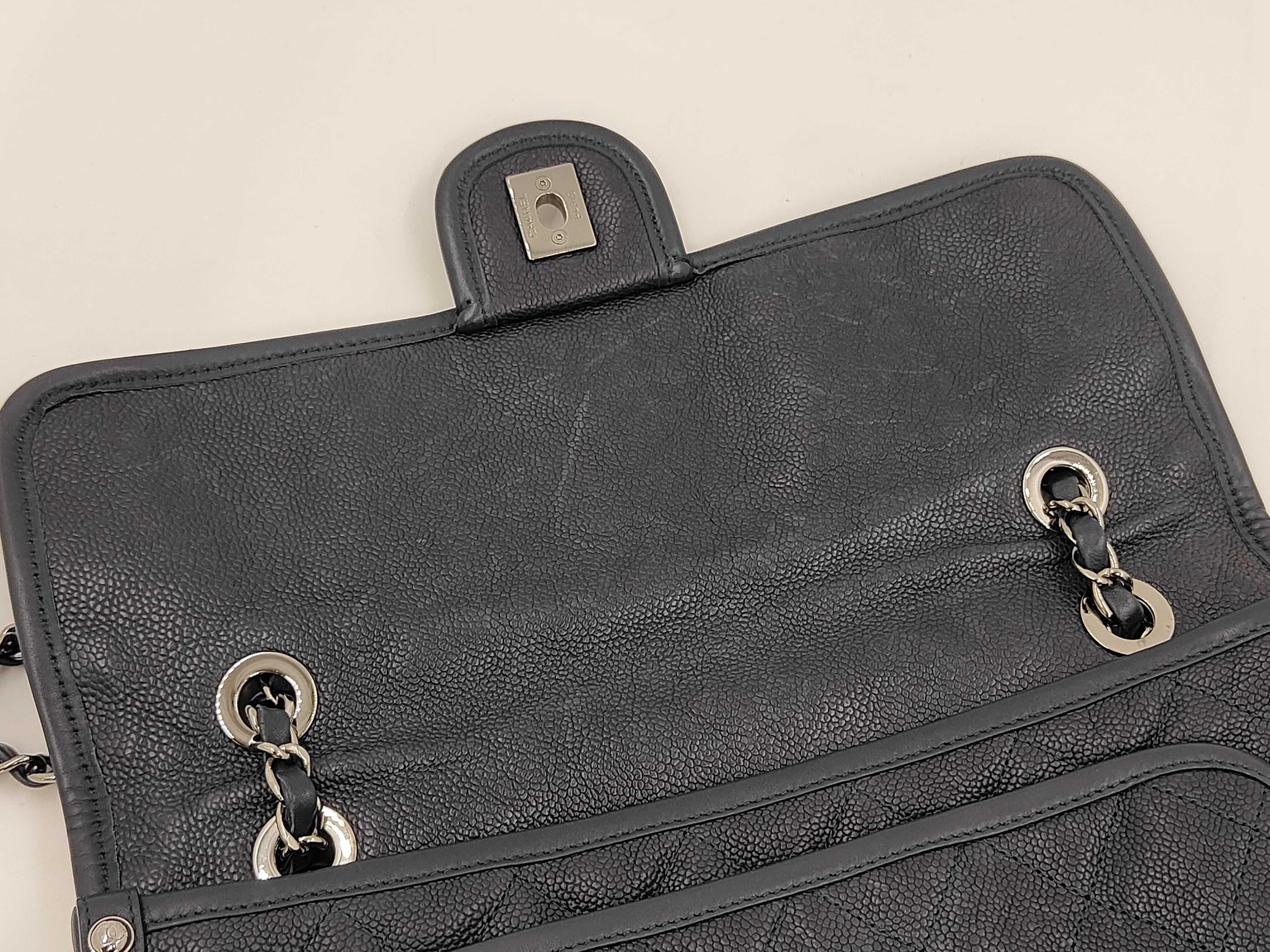 French Riviera Matelassé Double Chain Shoulder Bag, Soft Caviar Leather, Black — view 12