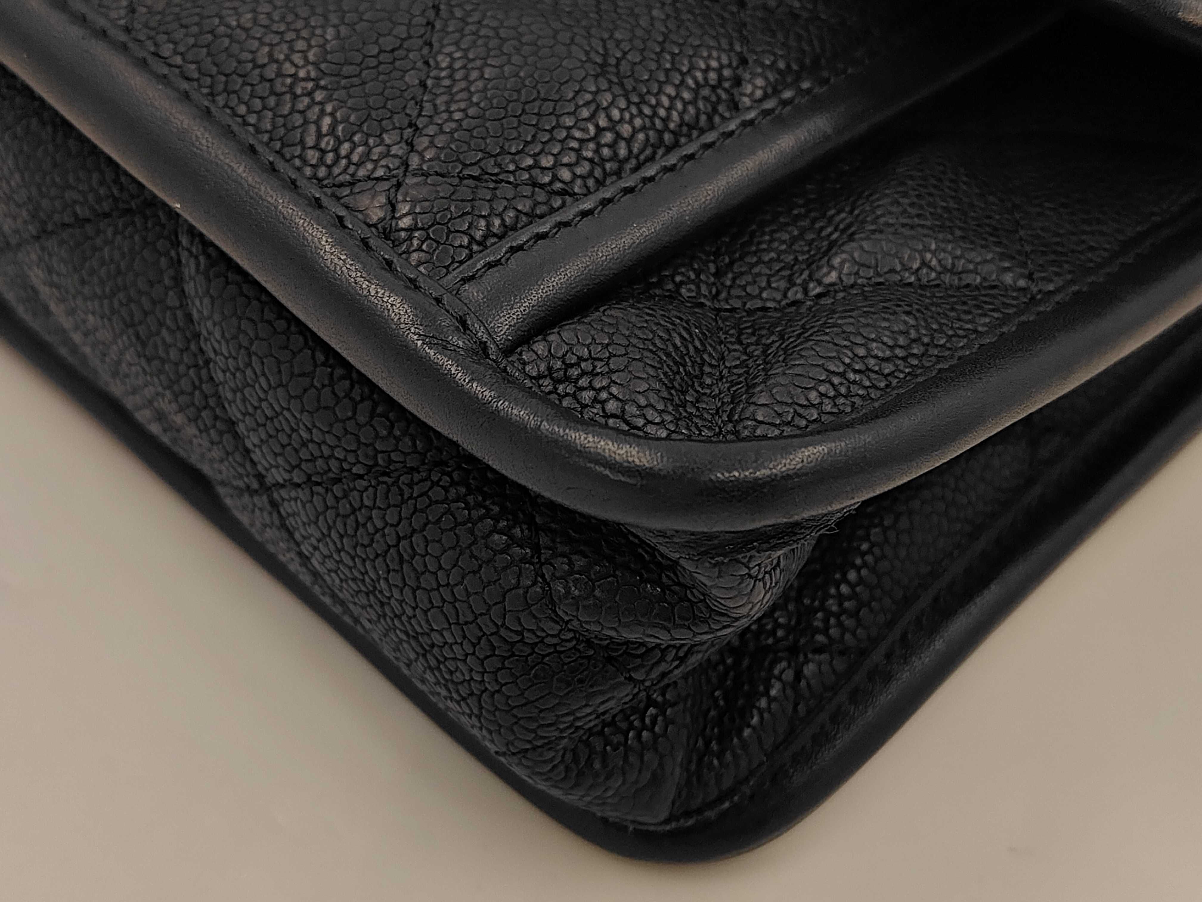 French Riviera Matelassé Double Chain Shoulder Bag, Soft Caviar Leather, Black — view 3