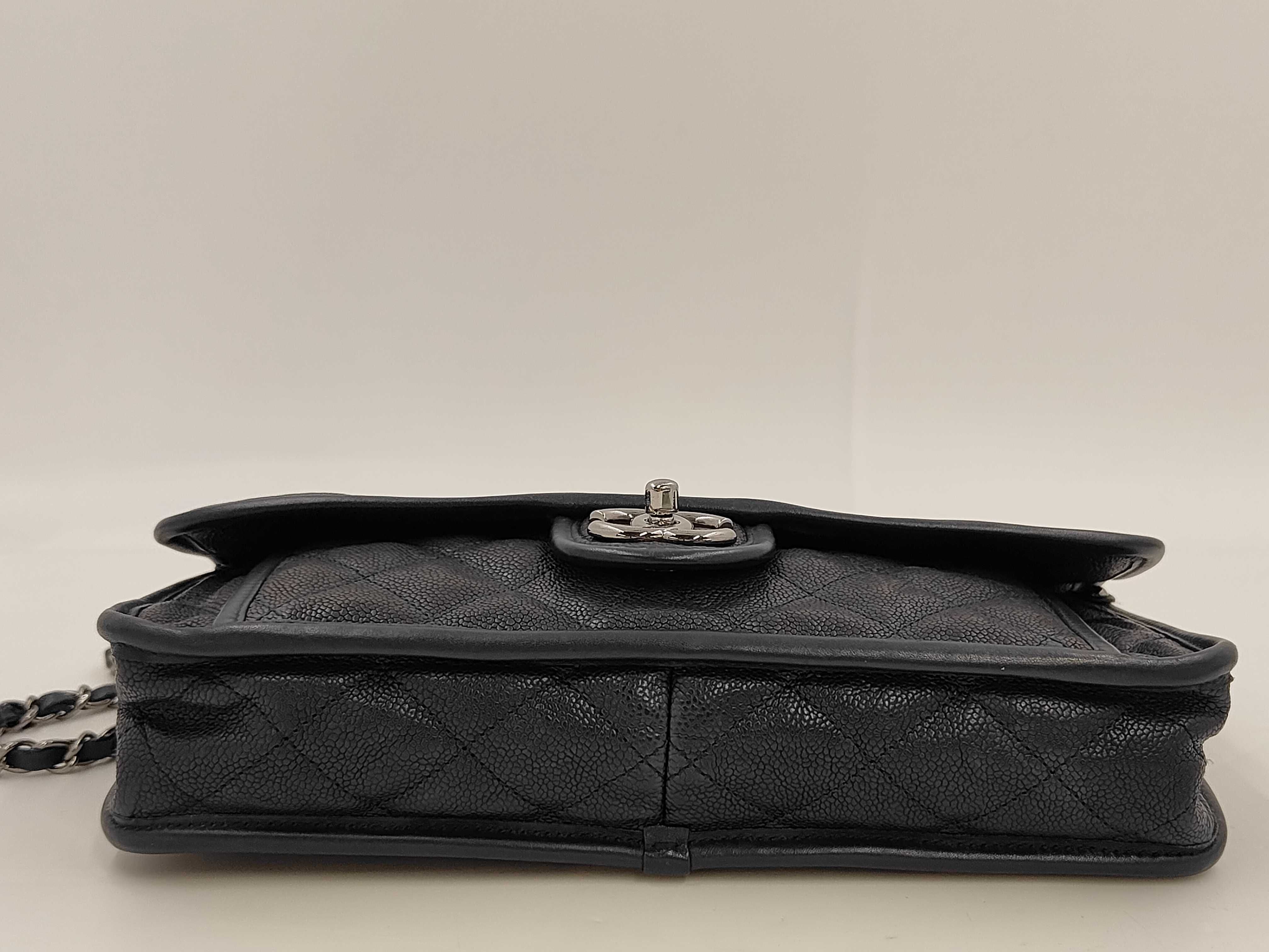 French Riviera Matelassé Double Chain Shoulder Bag, Soft Caviar Leather, Black — view 4