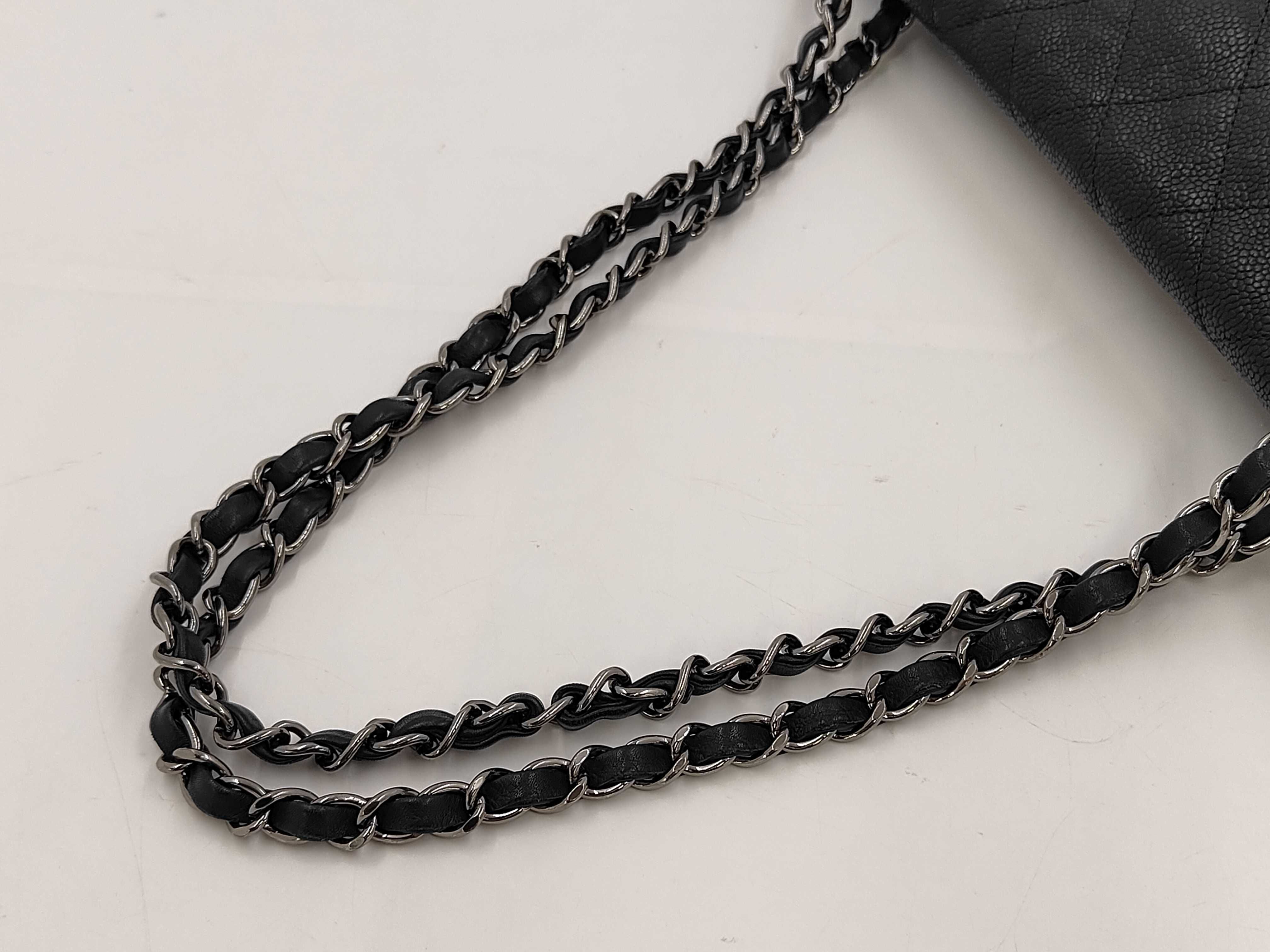 French Riviera Matelassé Double Chain Shoulder Bag, Soft Caviar Leather, Black — view 5