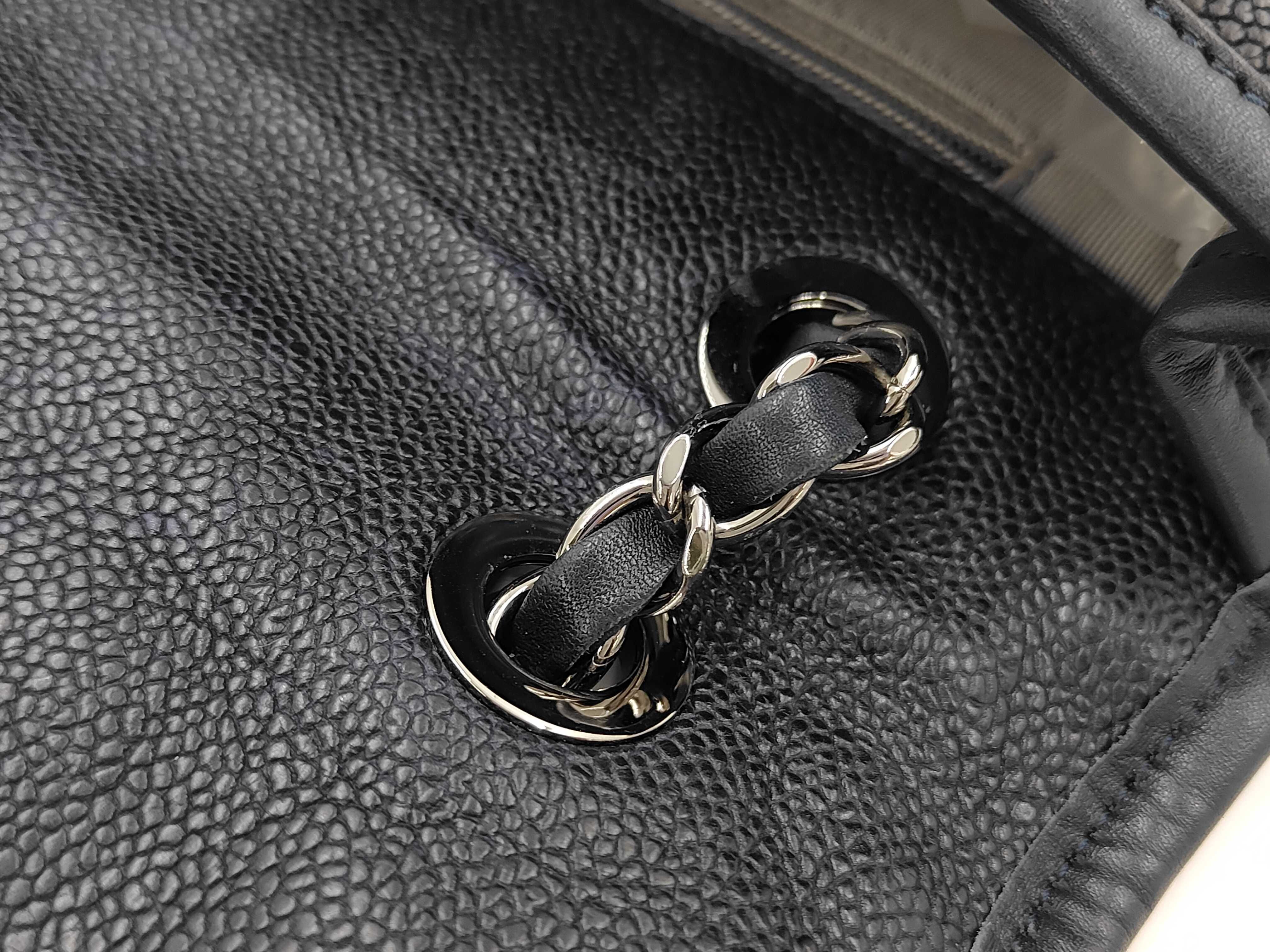 French Riviera Matelassé Double Chain Shoulder Bag, Soft Caviar Leather, Black — view 7