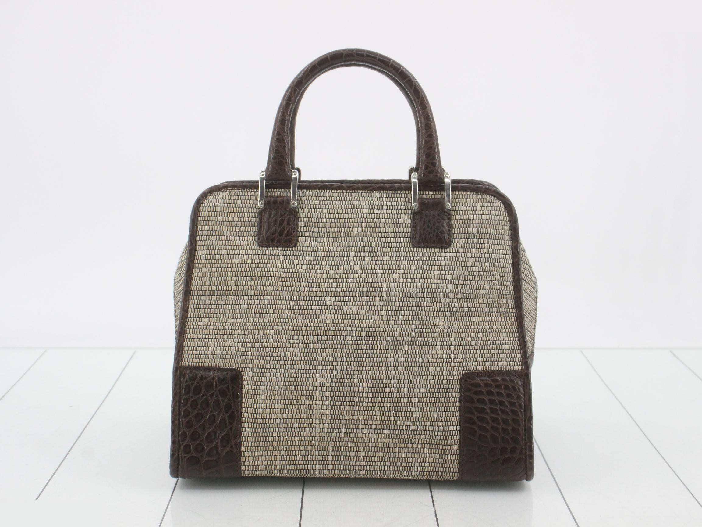 Handbag, beige, brown, canvas — view 2