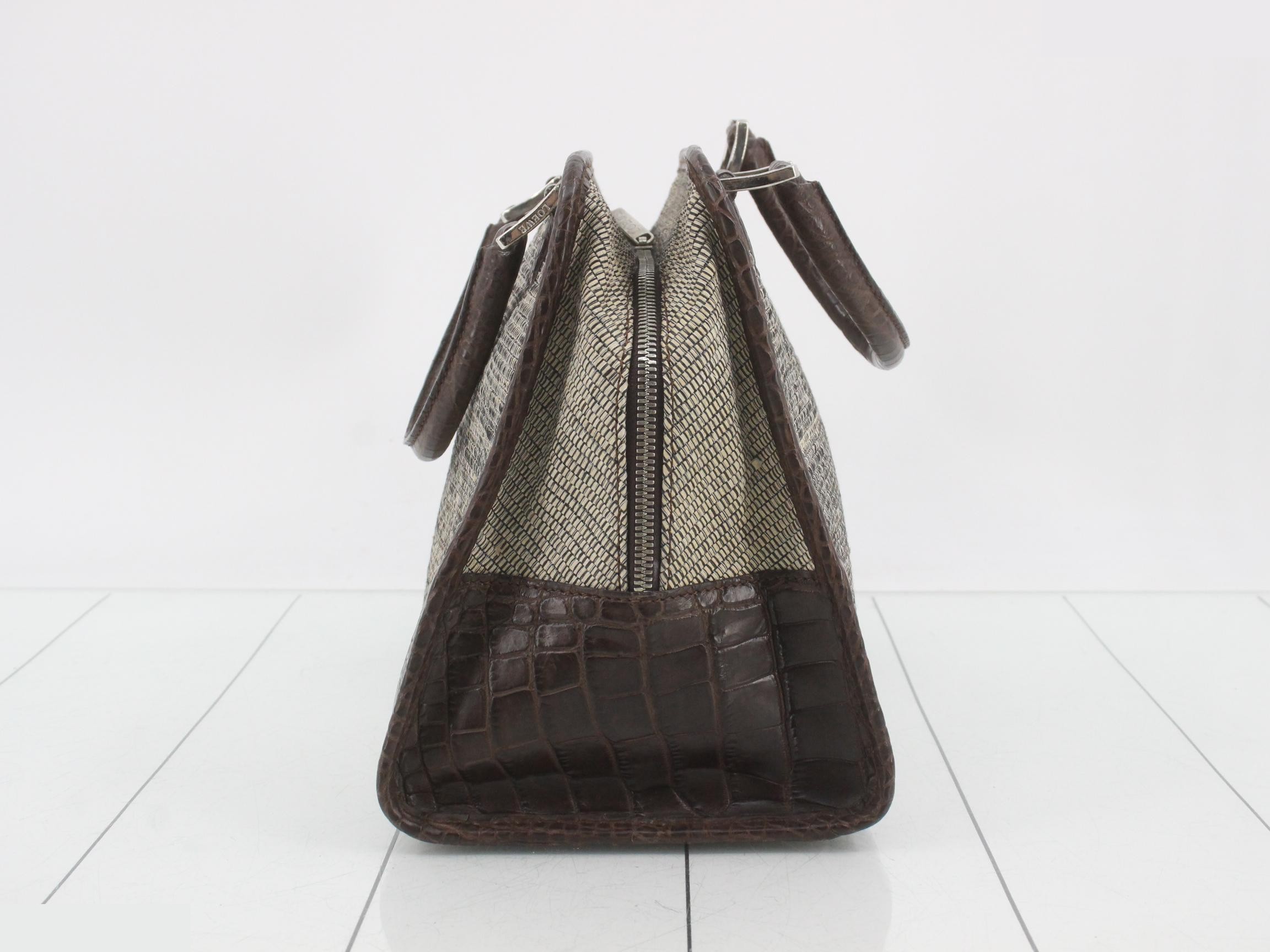 Handbag, beige, brown, canvas — view 3