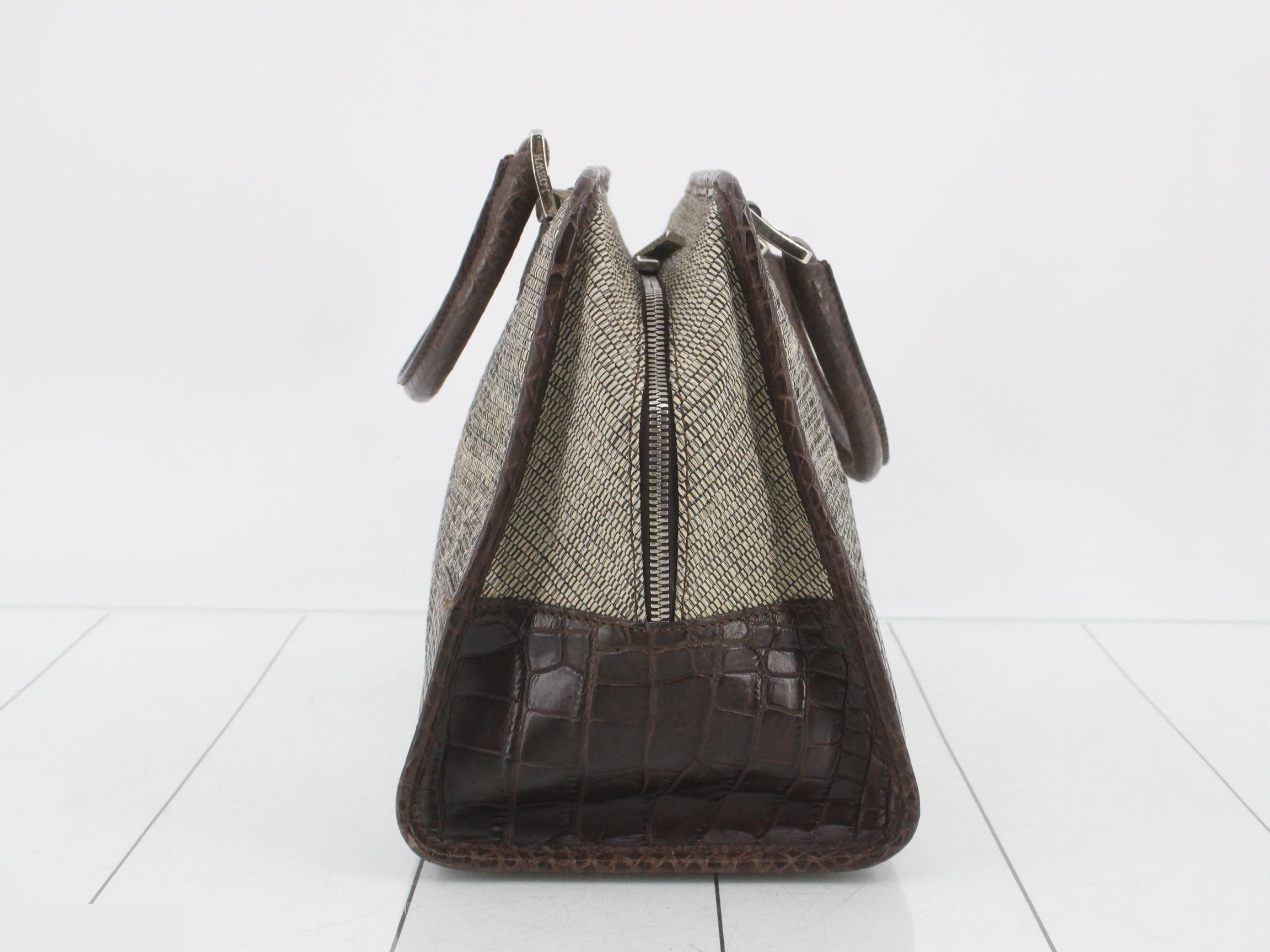Handbag, beige, brown, canvas — view 4