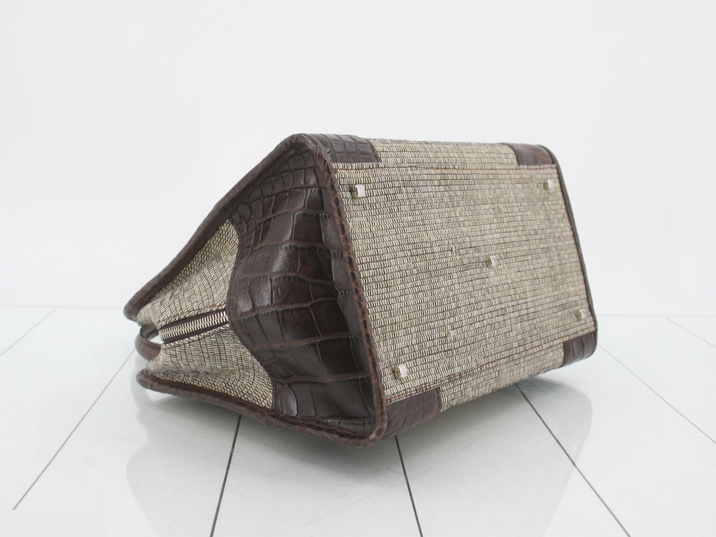 Handbag, beige, brown, canvas — view 5