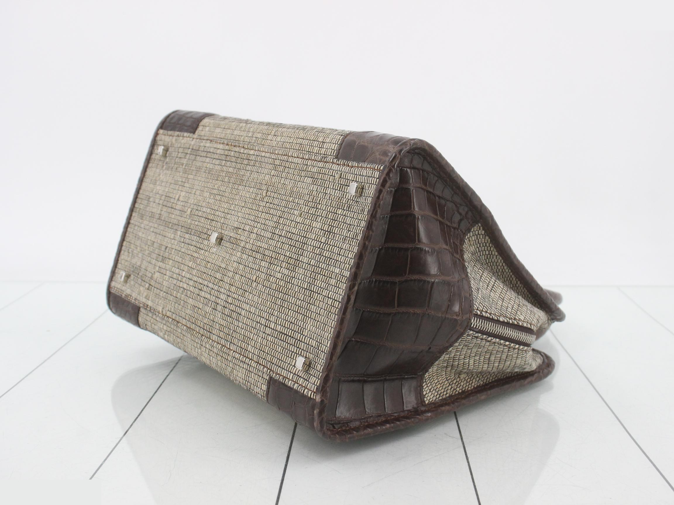 Handbag, beige, brown, canvas — view 6
