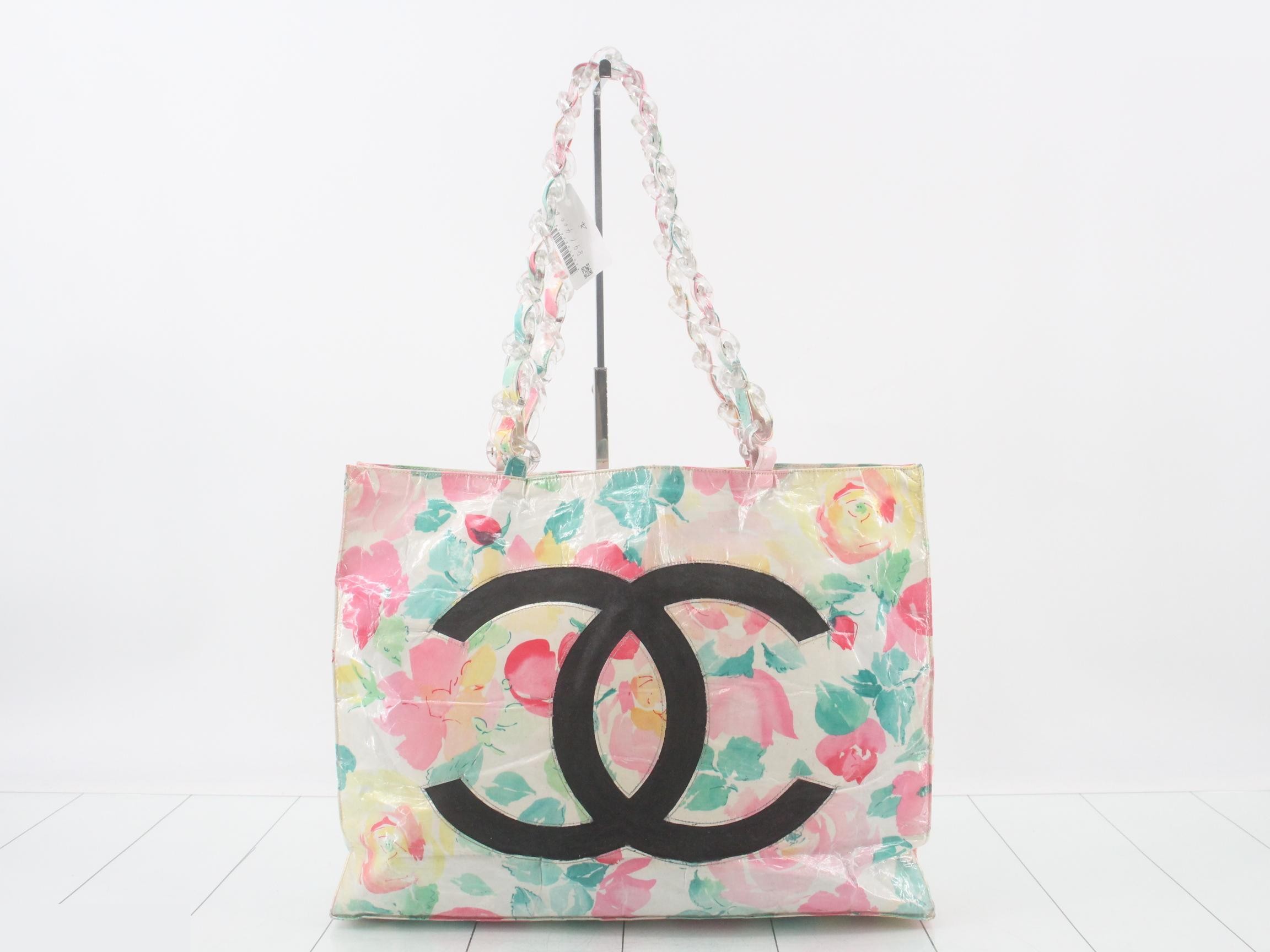 Large Coco Mark Vinyl Plastic Chain Tote Bag — view 2