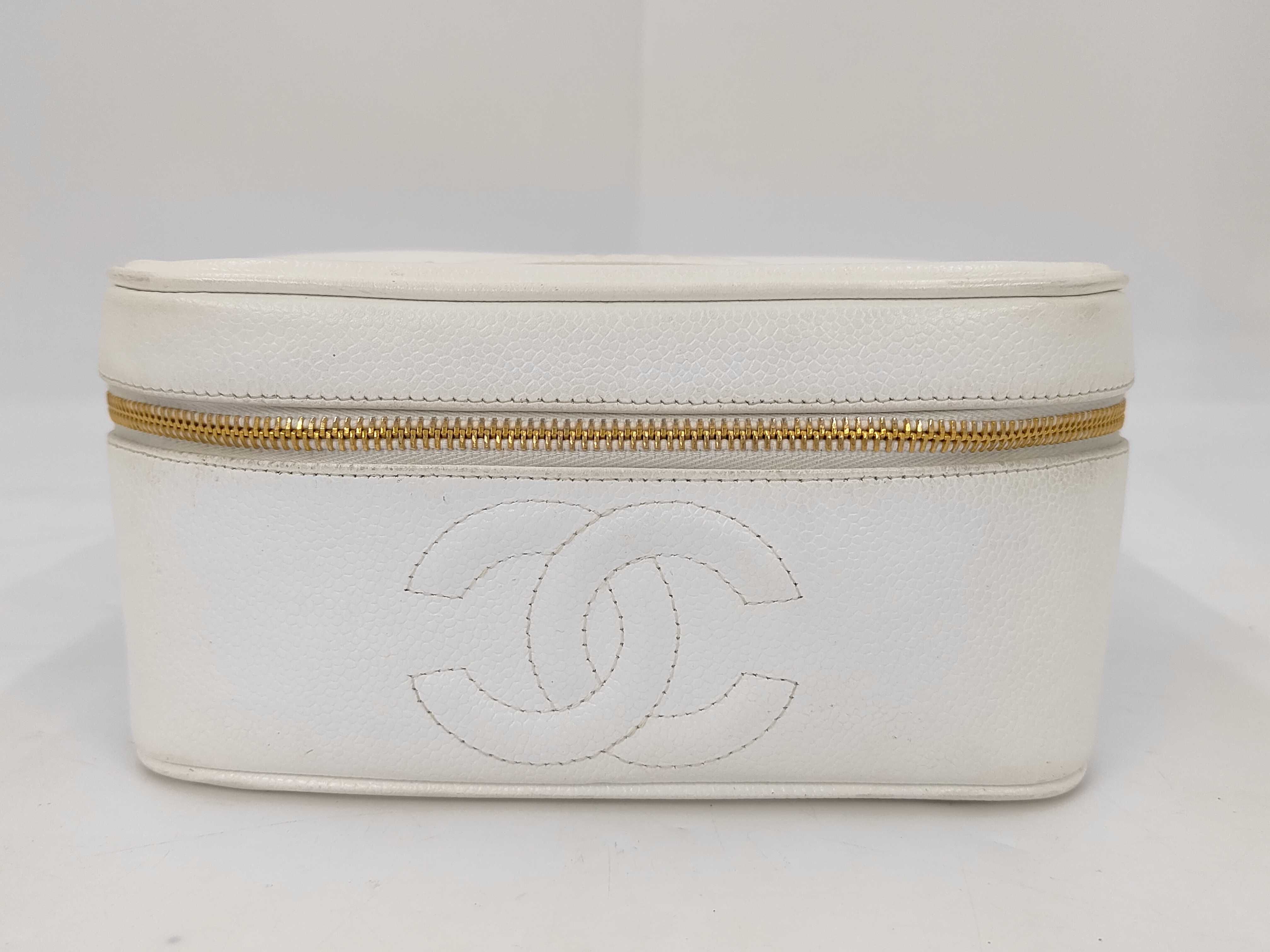 Coco Mark Vanity Bag, Caviar Leather, White Vanity Bag