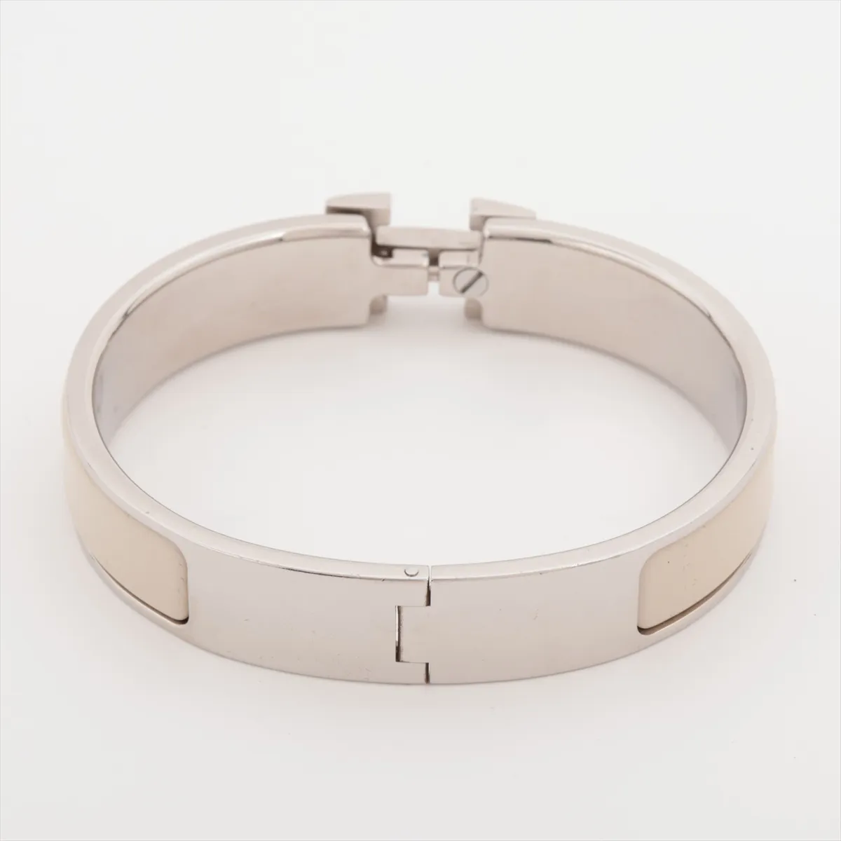 Click H Fan Bangle, Metal, Silver x Ivory. Shows signs of wear, — view 2