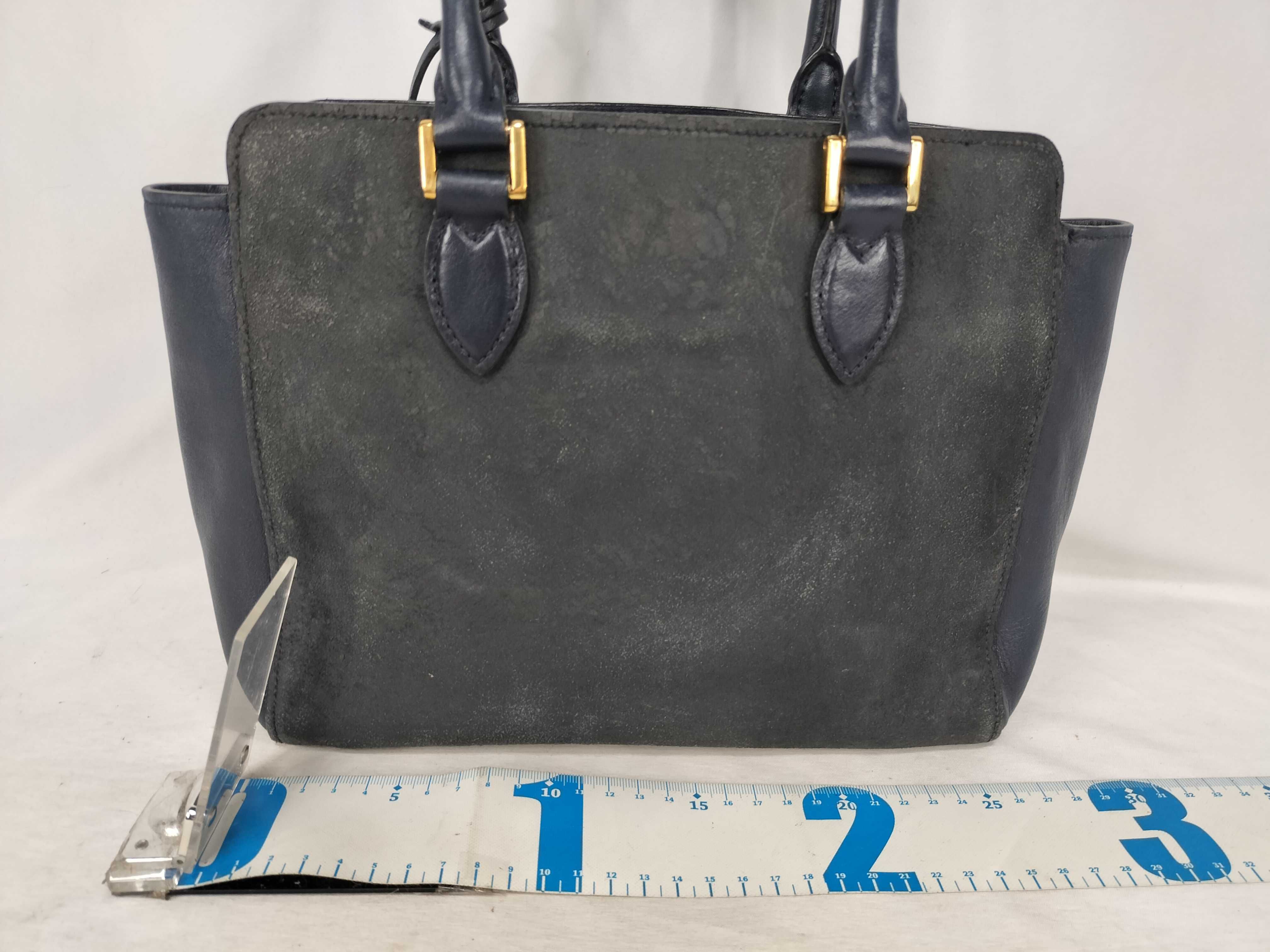 ID- Saffiano Cowskin 2-Way Handbag Navy Blue 1BA113 with strap and crochet — view 2