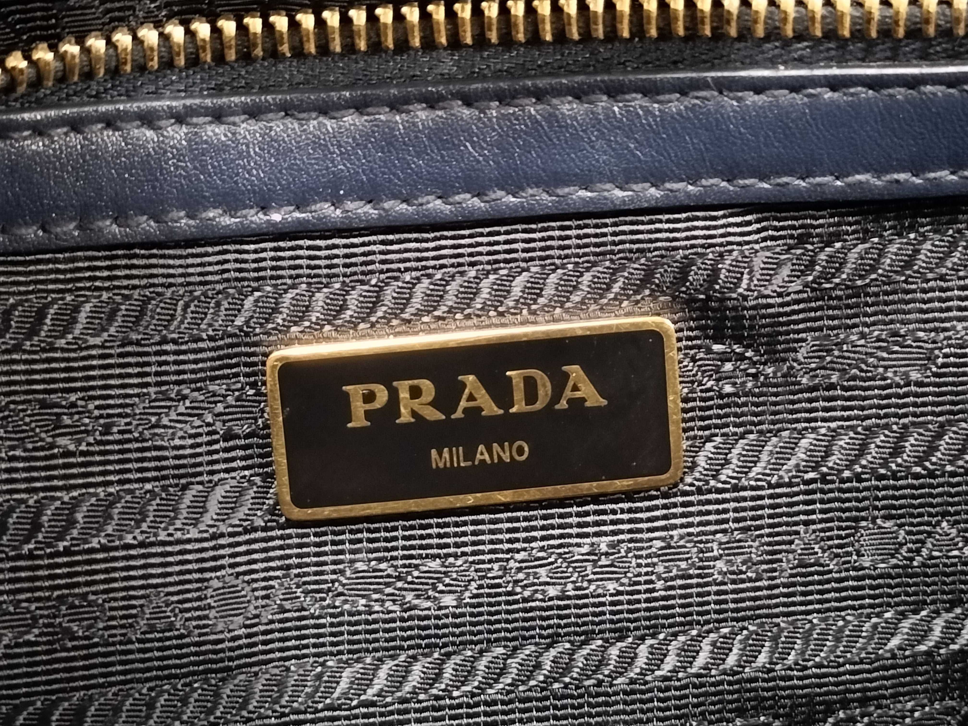 ID- Saffiano Cowskin 2-Way Handbag Navy Blue 1BA113 with strap and crochet — view 11