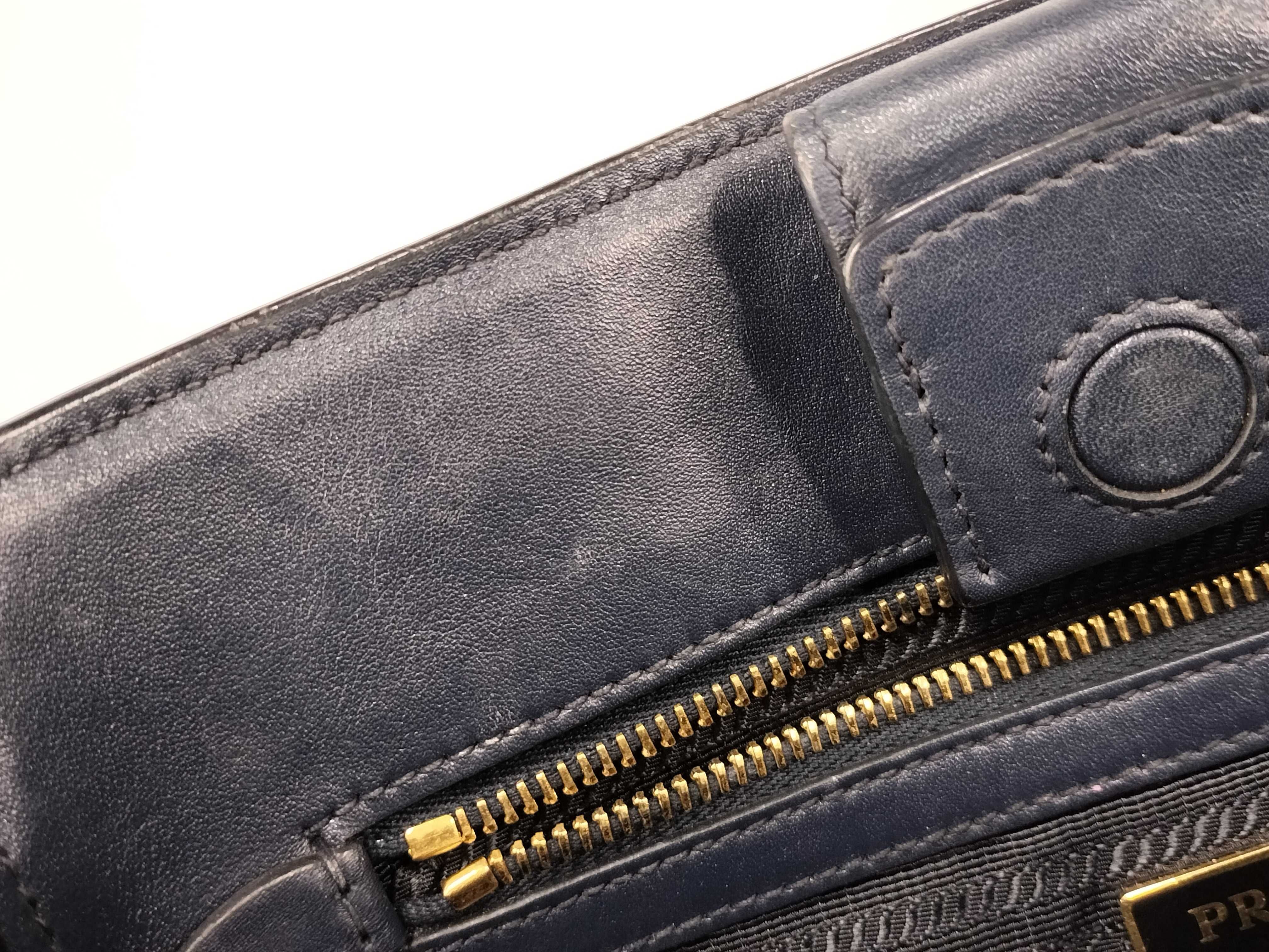ID- Saffiano Cowskin 2-Way Handbag Navy Blue 1BA113 with strap and crochet — view 12